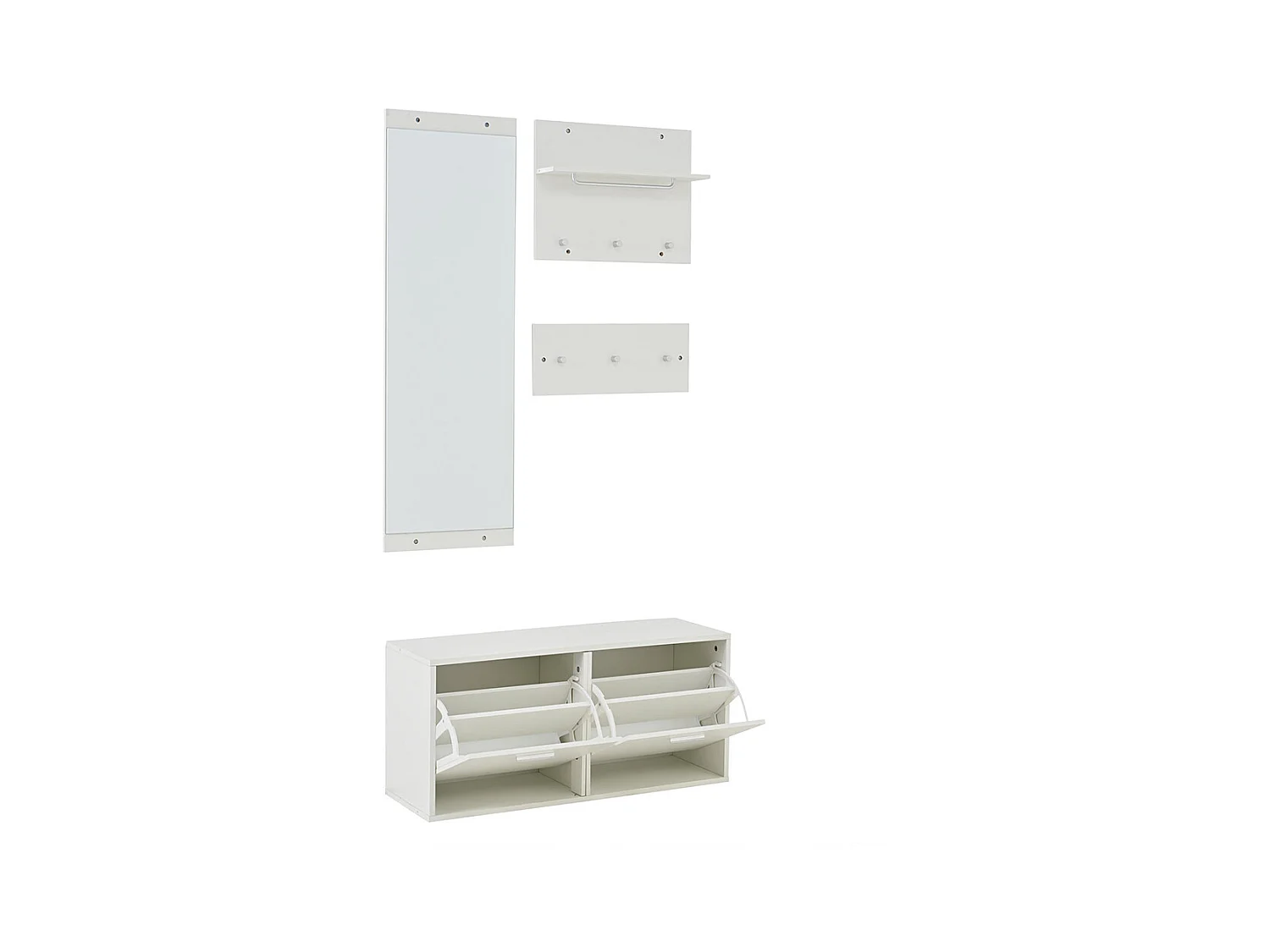 Ensemble vestiaire 4 pièces miroir 2 étagères armoire chaussures 6 crochets blanc compact entrée