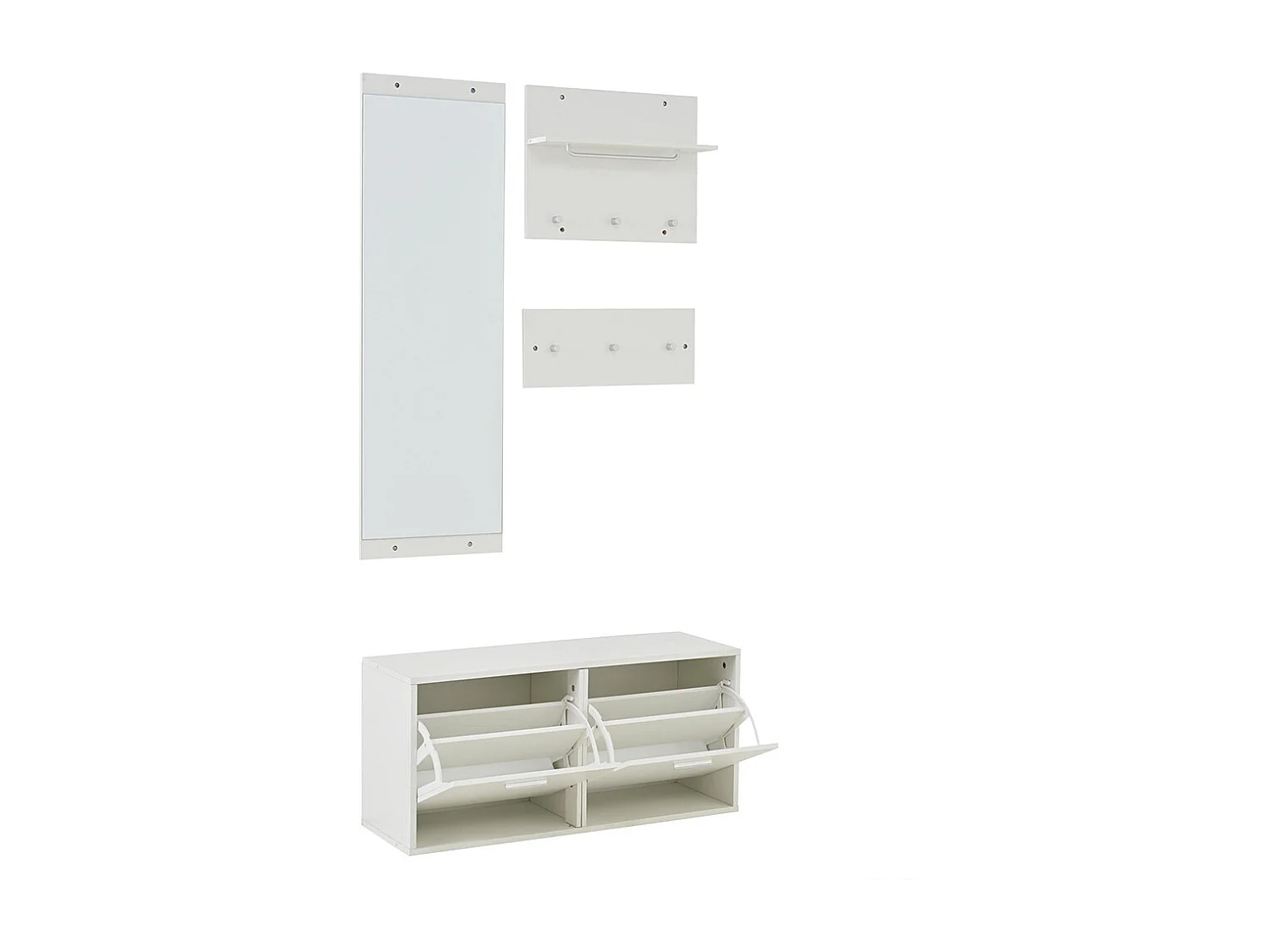Ensemble vestiaire 4 pièces miroir 2 étagères armoire chaussures 6 crochets blanc compact entrée