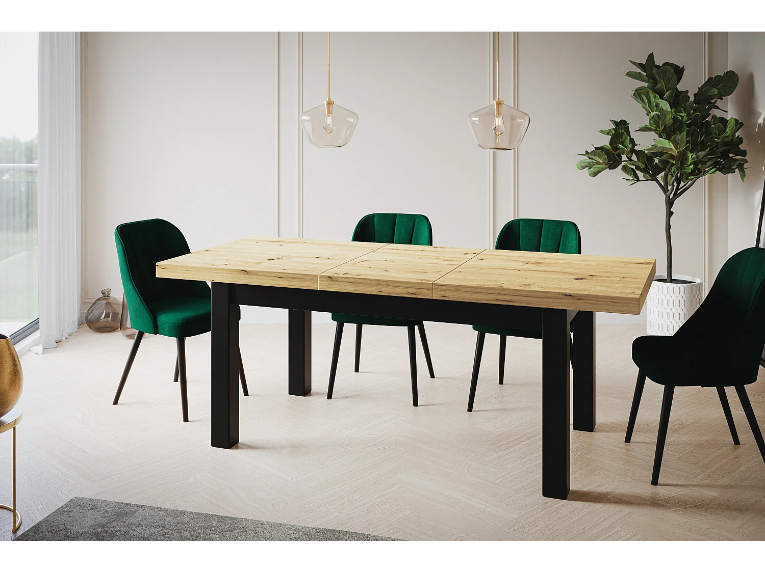 Table de salle à manger rectangulaire CLASSIC, table extensible, dimensions : 170-250X90X78 cm, couleur : ARTISAN, avec pieds en bois de couleur noire