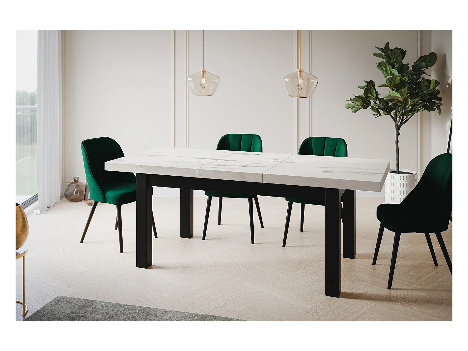 Table de salle à manger rectangulaire CLASSIC, table extensible, dimensions : 200-300X100X78 cm, couleur : MARMUR, avec pieds en bois de couleur noire