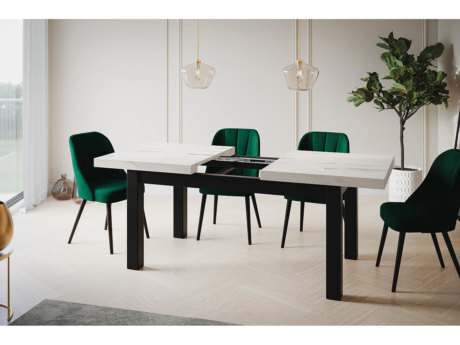 Table de salle à manger rectangulaire CLASSIC, table extensible, dimensions : 170-250X90X78 cm, couleur : MARMUR, avec pieds en bois de couleur noire