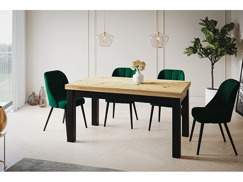 Table de salle à manger rectangulaire CLASSIC, table extensible, dimensions : 200-300X100X78 cm, couleur : ARTISAN, avec pieds en bois de couleur noire