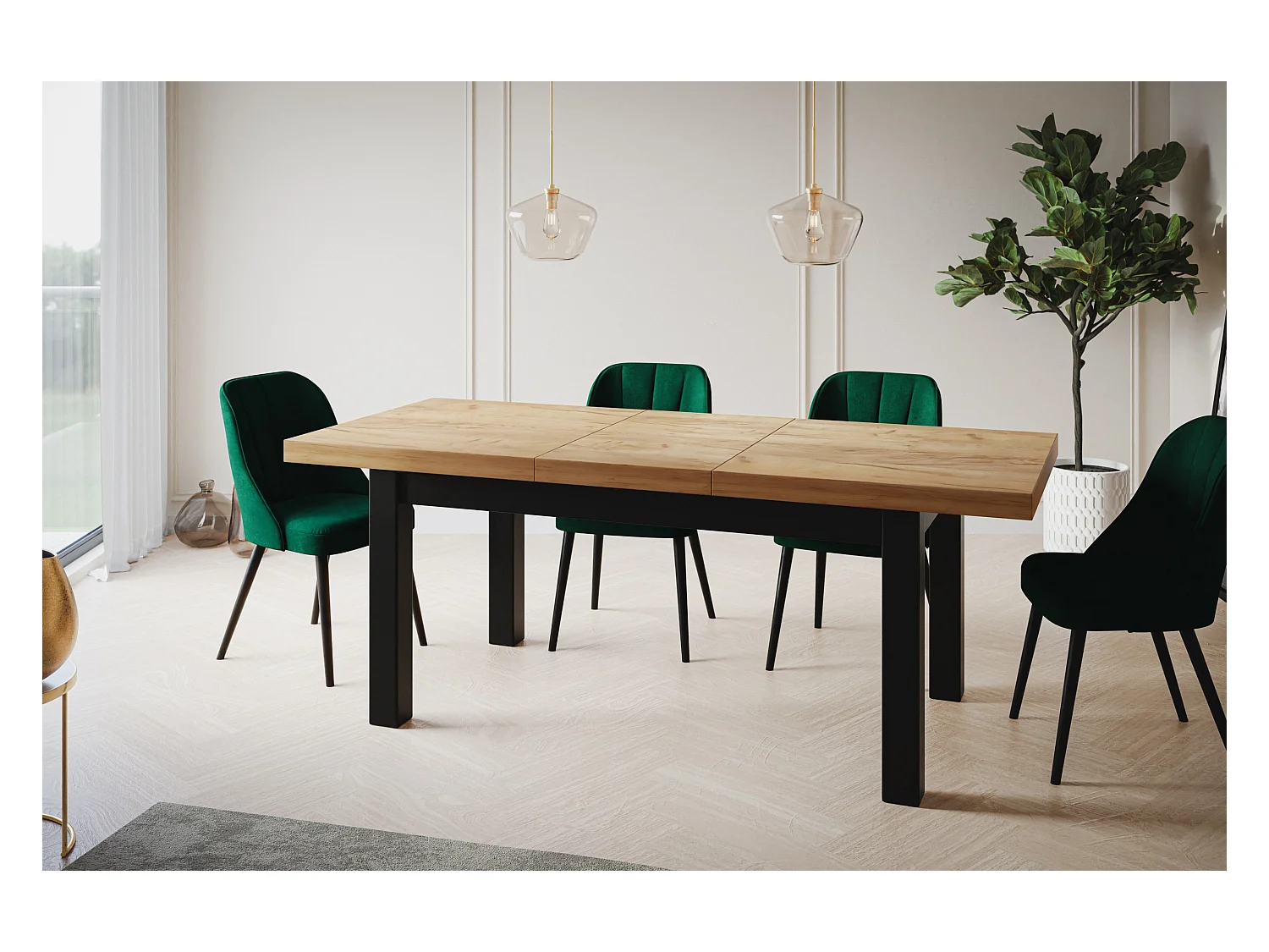 Table de salle à manger rectangulaire CLASSIC, table extensible, dimensions : 140-180X80X78 cm, couleur : CRAFT, avec pieds en bois de couleur noire