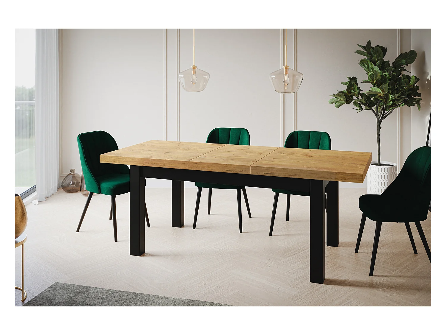 Table de salle à manger rectangulaire CLASSIC, table extensible, dimensions : 200-300X100X78 cm, couleur : LANCELOT, avec pieds en bois de couleur noire