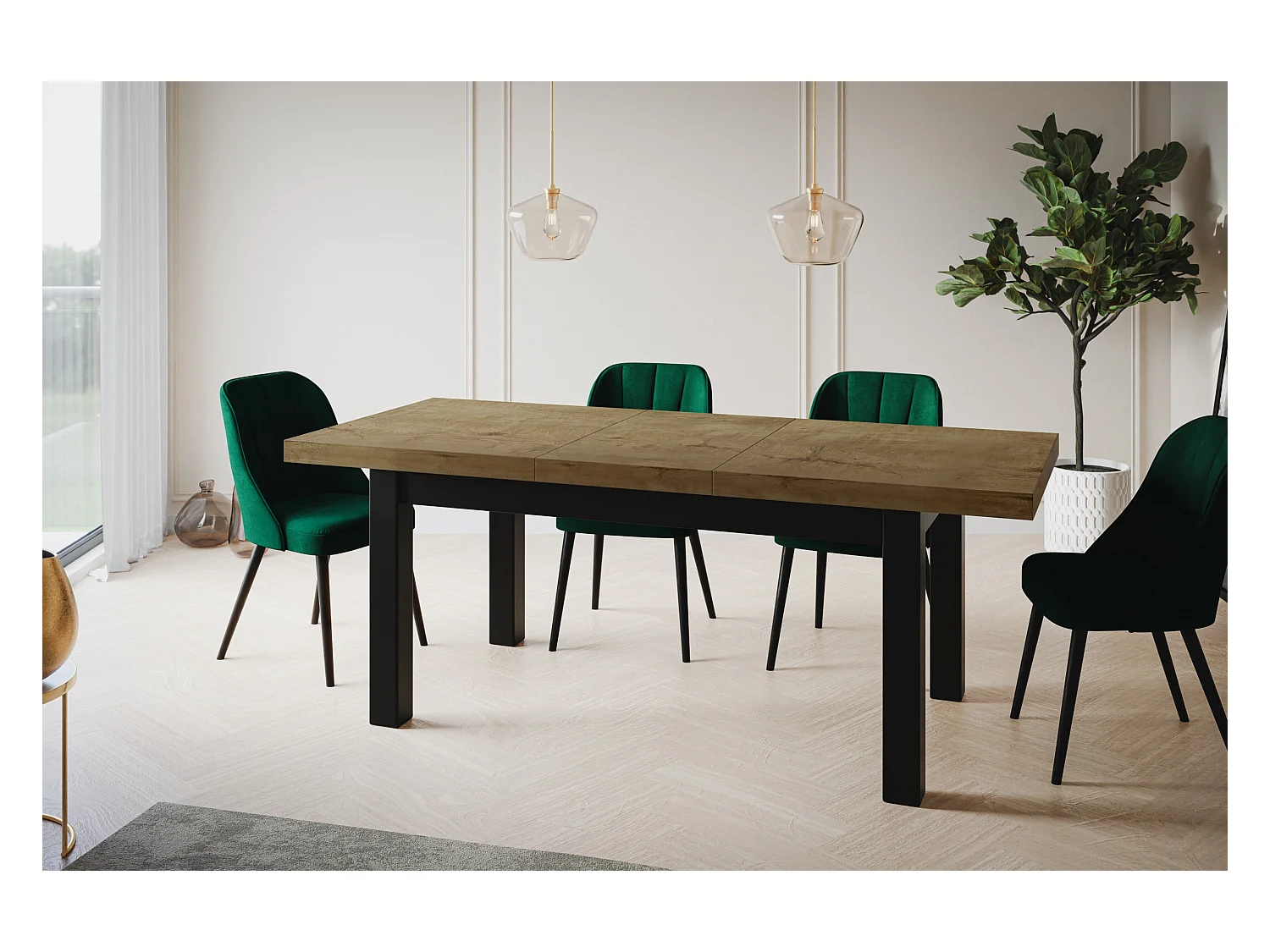 Table de salle à manger rectangulaire CLASSIC, table extensible, dimensions : 200-300X100X78 cm, couleur : LEFKAS, avec pieds en bois de couleur noire