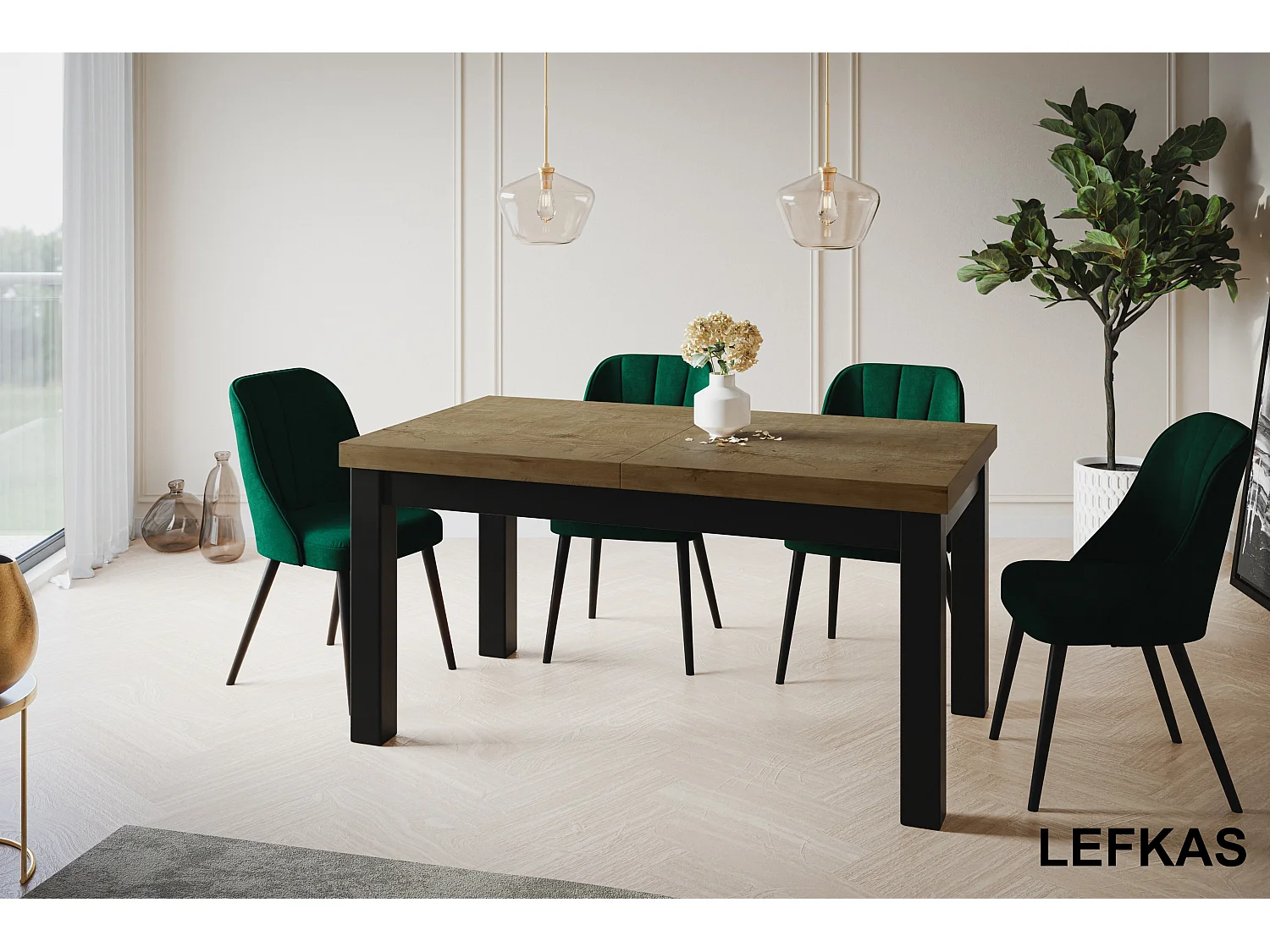 Table de salle à manger rectangulaire CLASSIC, table extensible, dimensions : 120-160X80X78 cm, couleur : LEFKAS, avec pieds en bois de couleur noire
