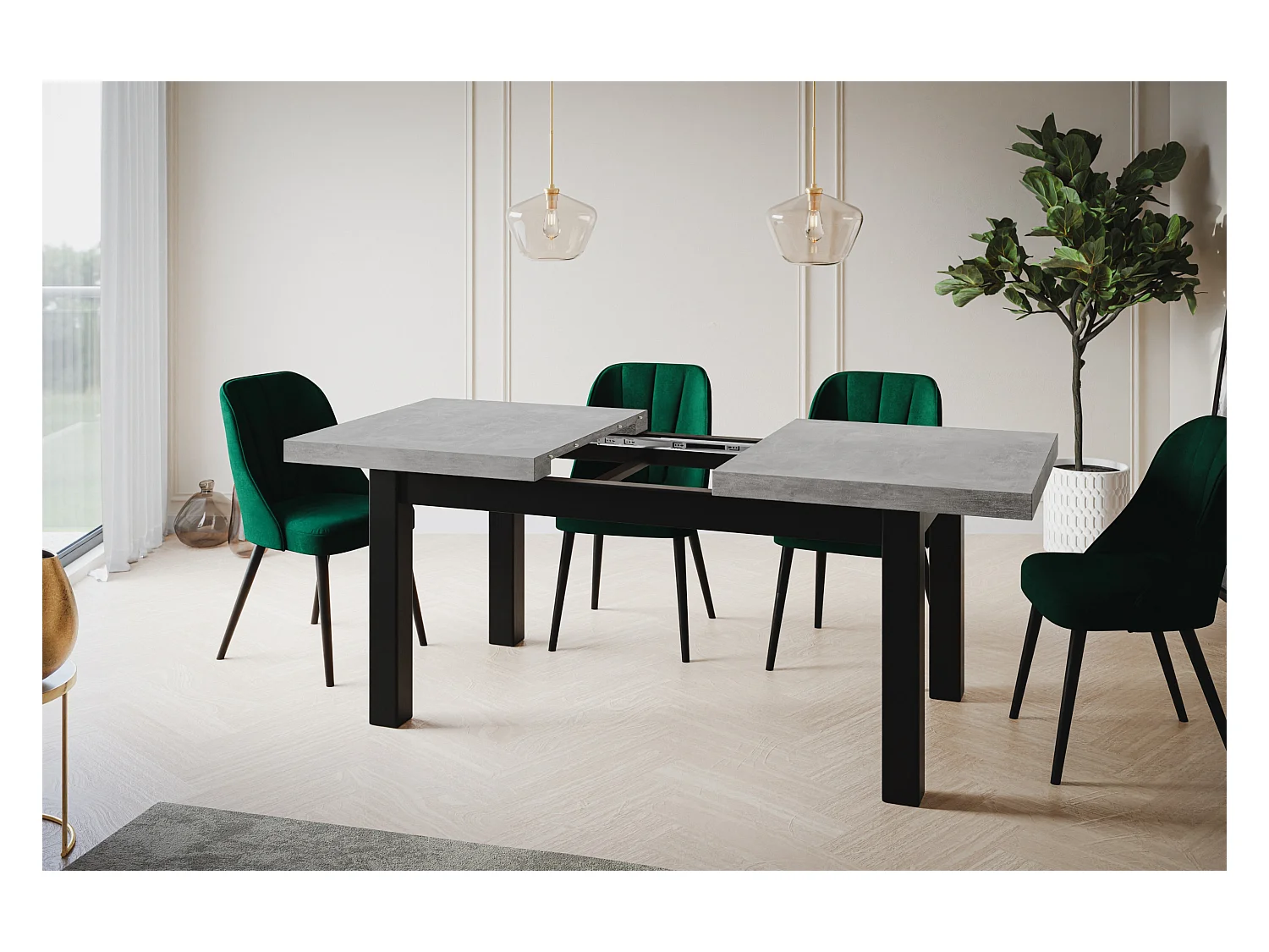 Table de salle à manger rectangulaire CLASSIC, table extensible, dimensions : 160-210X90X78 cm, couleur : ATELIER, avec pieds en bois de couleur noire