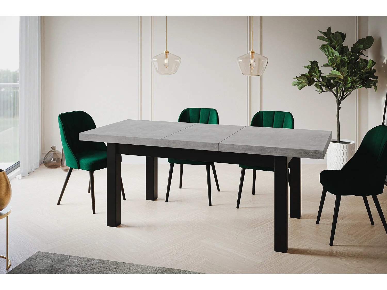 Table de salle à manger rectangulaire CLASSIC, table extensible, dimensions : 160-210X90X78 cm, couleur : ATELIER, avec pieds en bois de couleur noire