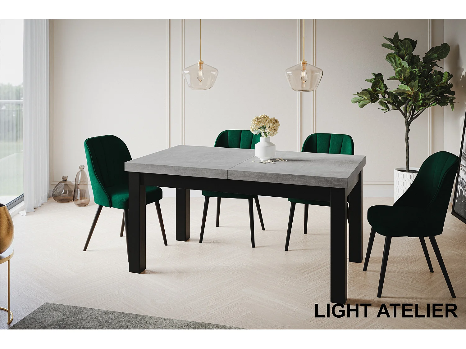 Table de salle à manger rectangulaire CLASSIC, table extensible, dimensions : 140-180X80X78 cm, couleur : ATELIER, avec pieds en bois de couleur noire