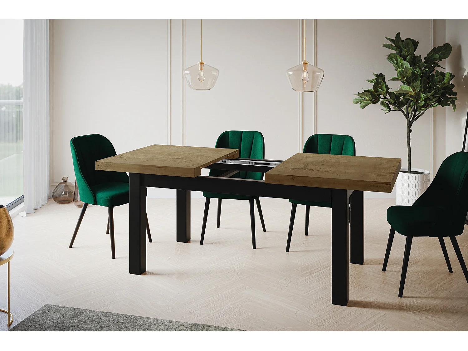Table de salle à manger rectangulaire CLASSIC, table extensible, dimensions : 170-250X90X78 cm, couleur : LEFKAS, avec pieds en bois de couleur noire