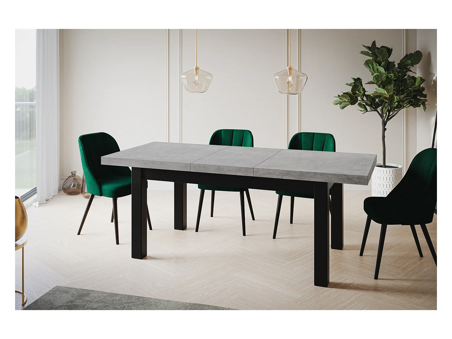 Table de salle à manger rectangulaire CLASSIC, table extensible, dimensions : 170-250X90X78 cm, couleur : ATELIER, avec pieds en bois de couleur noire