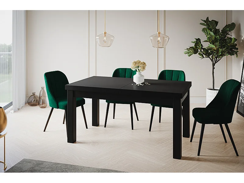 Table de salle à manger rectangulaire CLASSIC, table extensible, dimensions : 200-300X100X78 cm, couleur : noir, avec pieds en bois de couleur noire