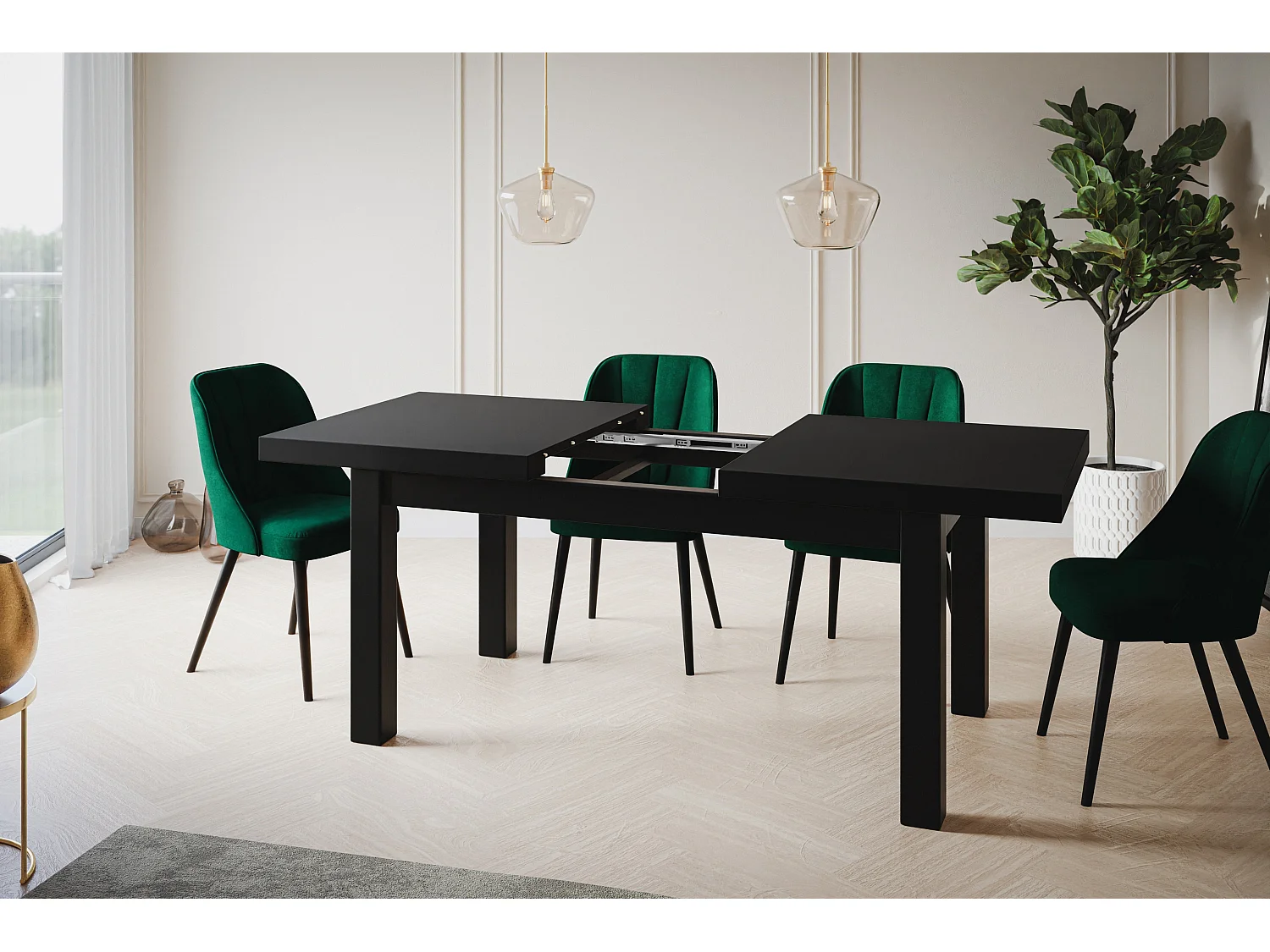 Table de salle à manger rectangulaire CLASSIC, table extensible, dimensions : 200-300X100X78 cm, couleur : noir, avec pieds en bois de couleur noire