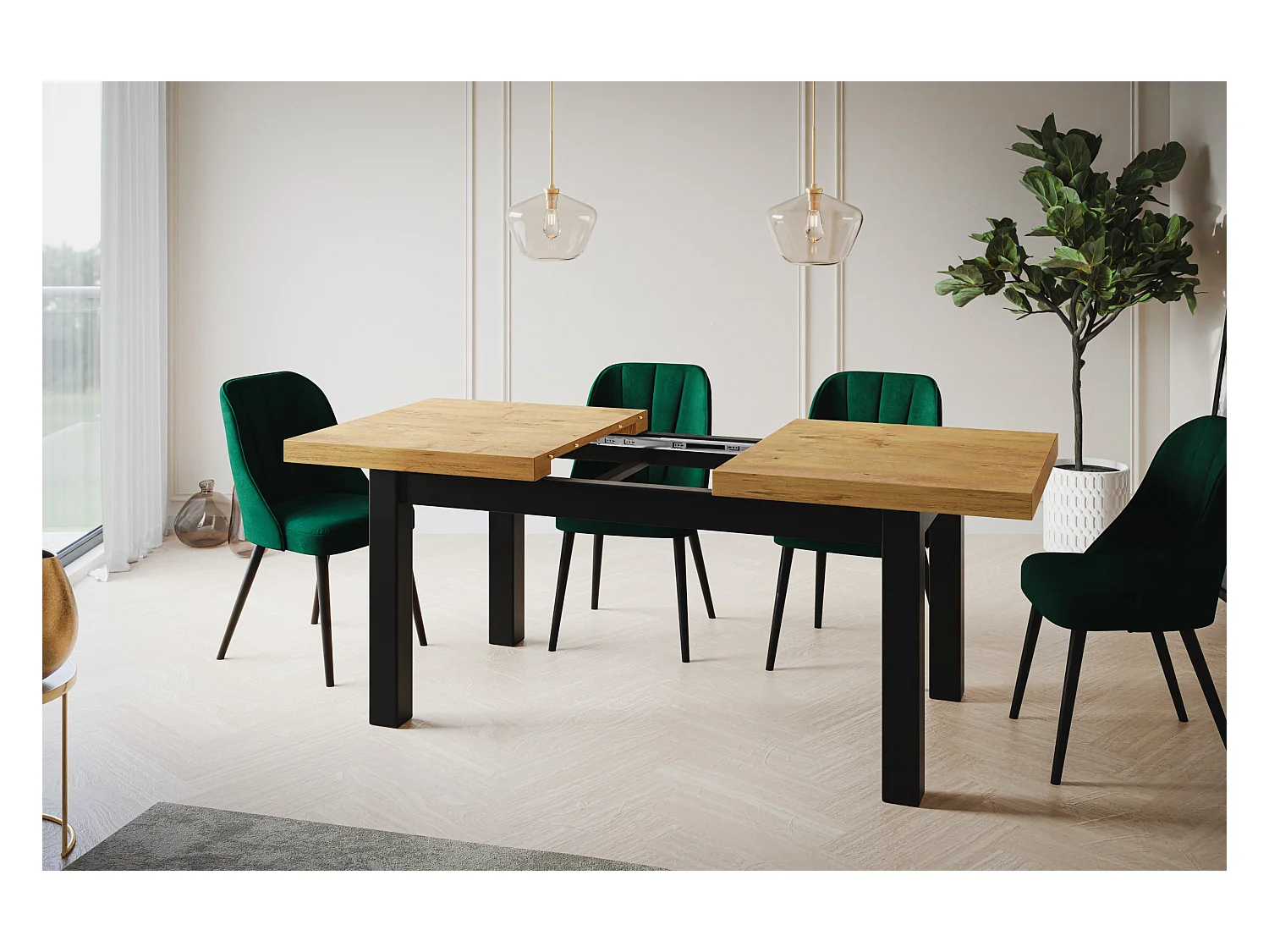 Table de salle à manger rectangulaire CLASSIC, table extensible, dimensions : 170-250X90X78 cm, couleur : LANCELOT, avec pieds en bois de couleur noire
