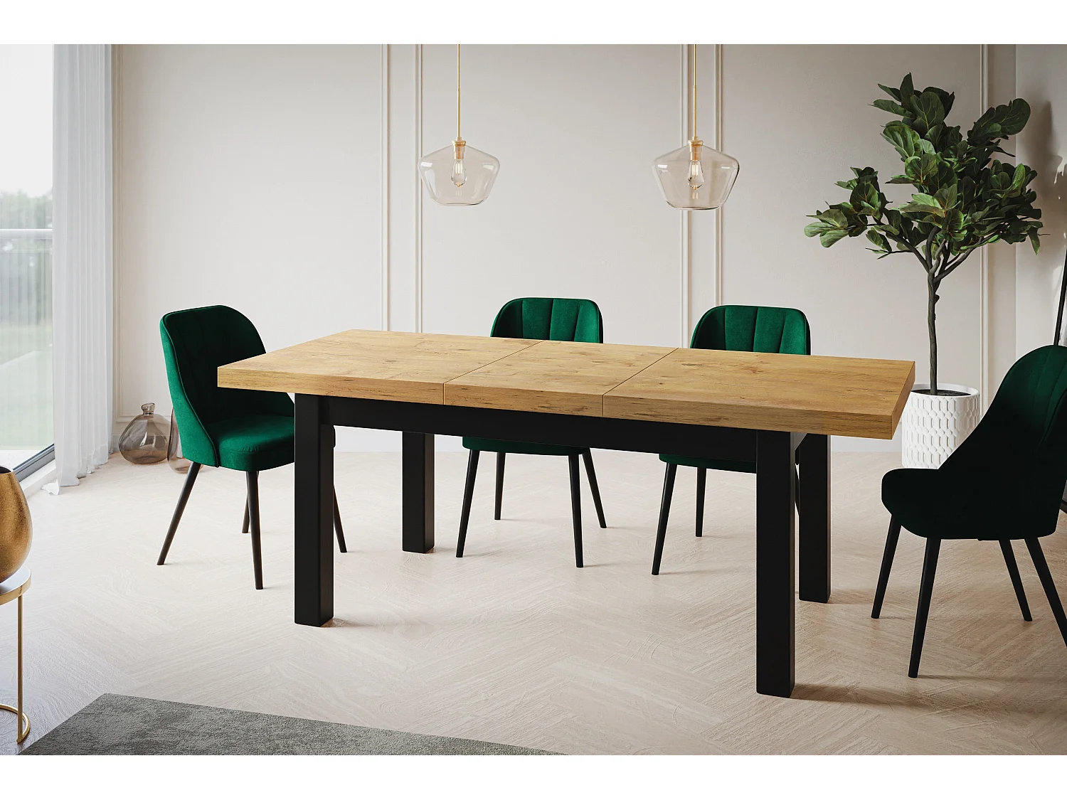 Table de salle à manger rectangulaire CLASSIC, table extensible, dimensions : 170-250X90X78 cm, couleur : LANCELOT, avec pieds en bois de couleur noire