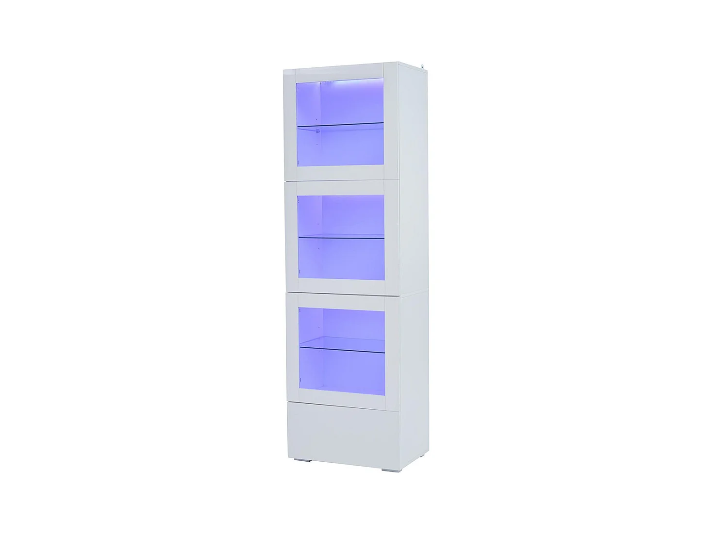 Vitrine armoire de rangement LED brillante porte acrylique 3 étagères verre buffet haut salon canapé blanc