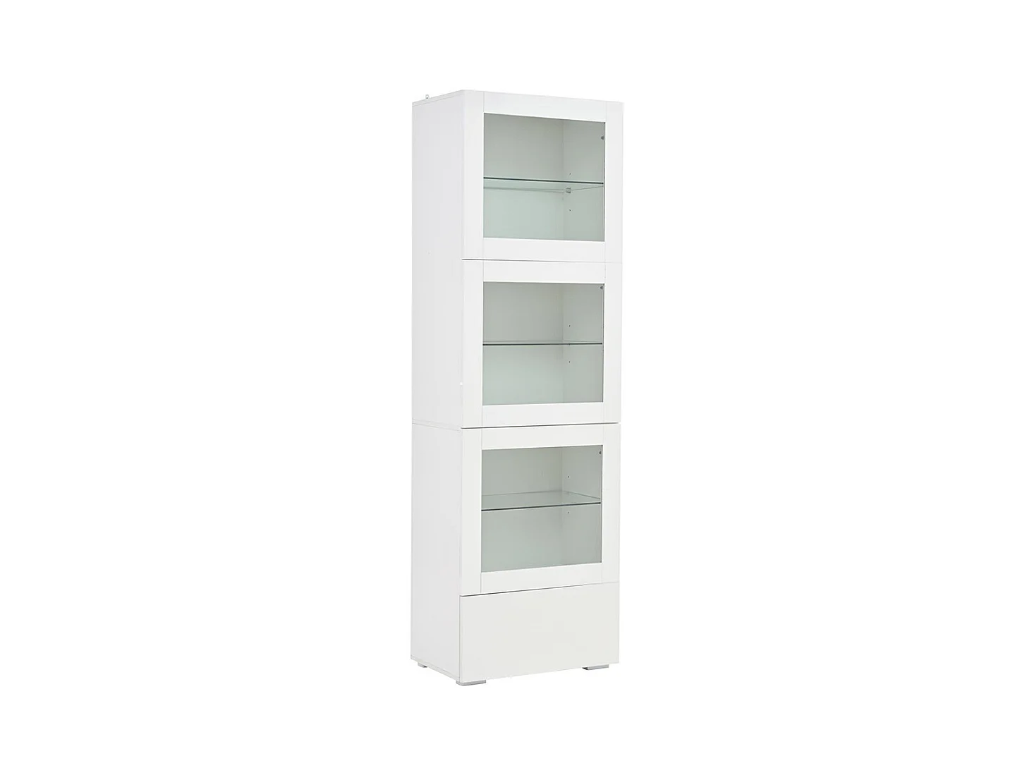 Vitrine armoire de rangement LED brillante porte acrylique 3 étagères verre buffet haut salon canapé blanc