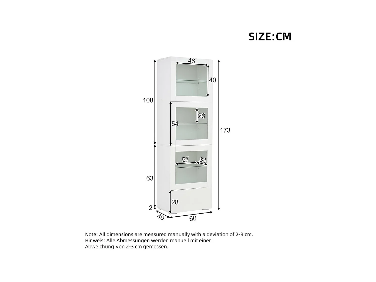 Vitrine armoire de rangement LED brillante porte acrylique 3 étagères verre buffet haut salon canapé blanc