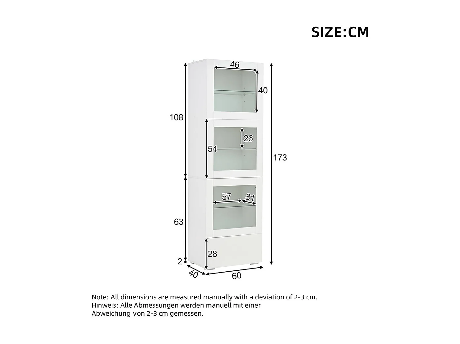 Vitrine armoire de rangement LED brillante porte acrylique 3 étagères verre buffet haut salon canapé blanc