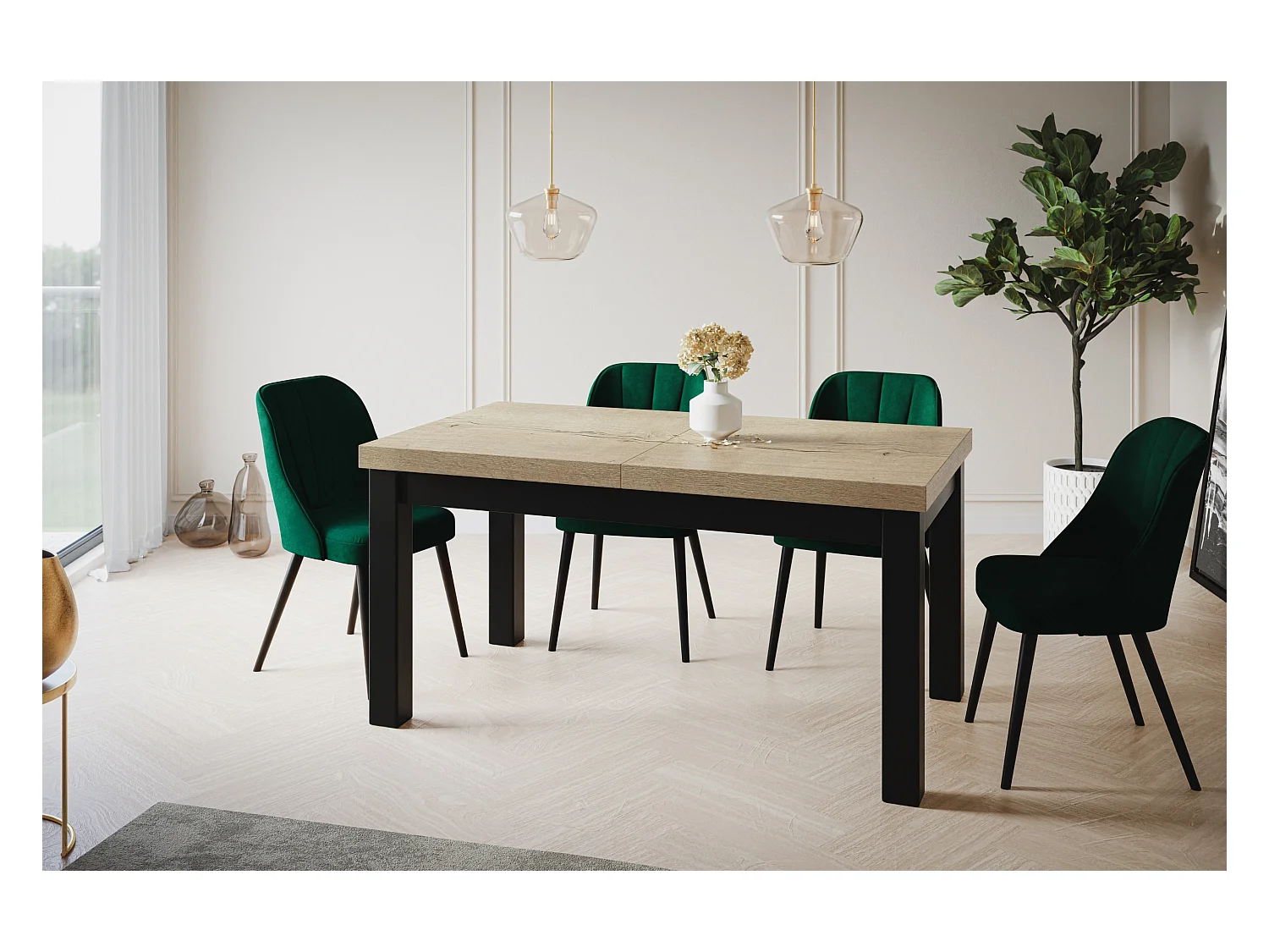 Table de salle à manger rectangulaire CLASSIC, table extensible, dimensions : 120-160X80X78 cm, couleur : HALIFAX, avec pieds en bois de couleur noire