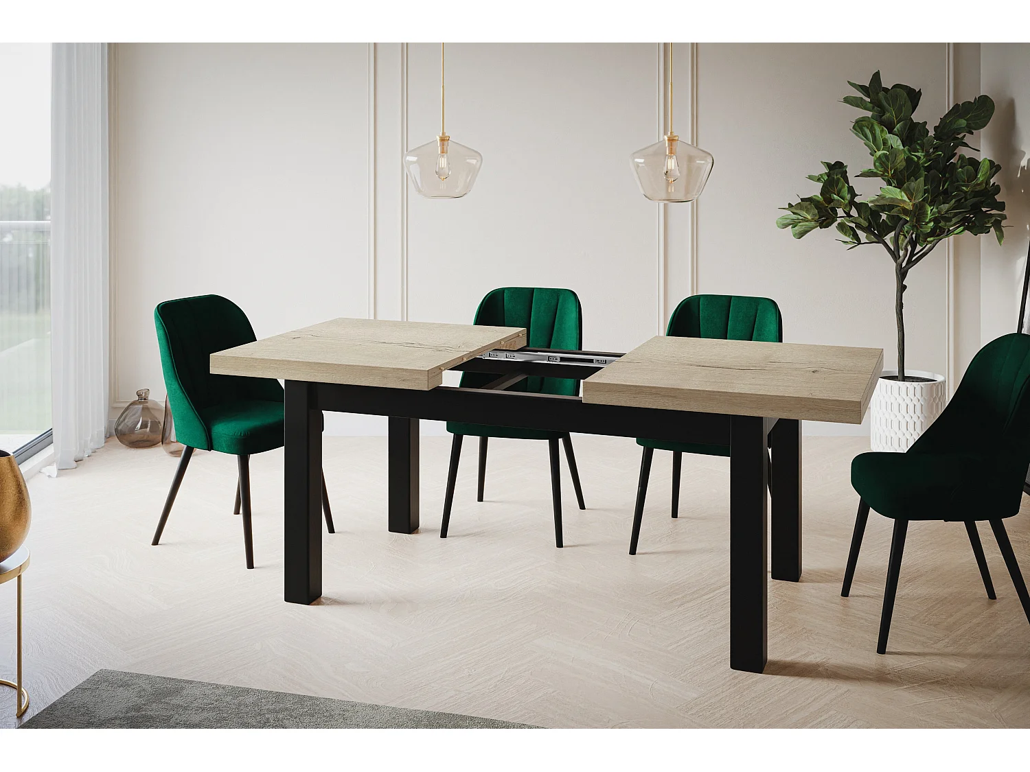 Table de salle à manger rectangulaire CLASSIC, table extensible, dimensions : 120-160X80X78 cm, couleur : HALIFAX, avec pieds en bois de couleur noire