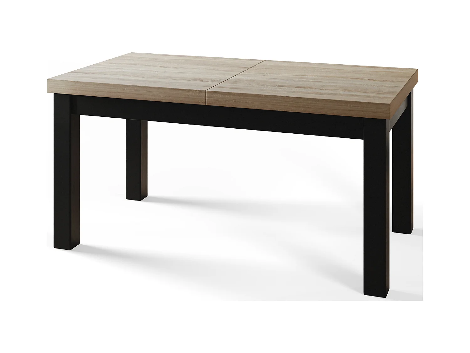 Table de salle à manger rectangulaire CLASSIC, table extensible, dimensions : 120-160X80X78 cm, couleur : SONOMA, avec pieds en bois de couleur noire
