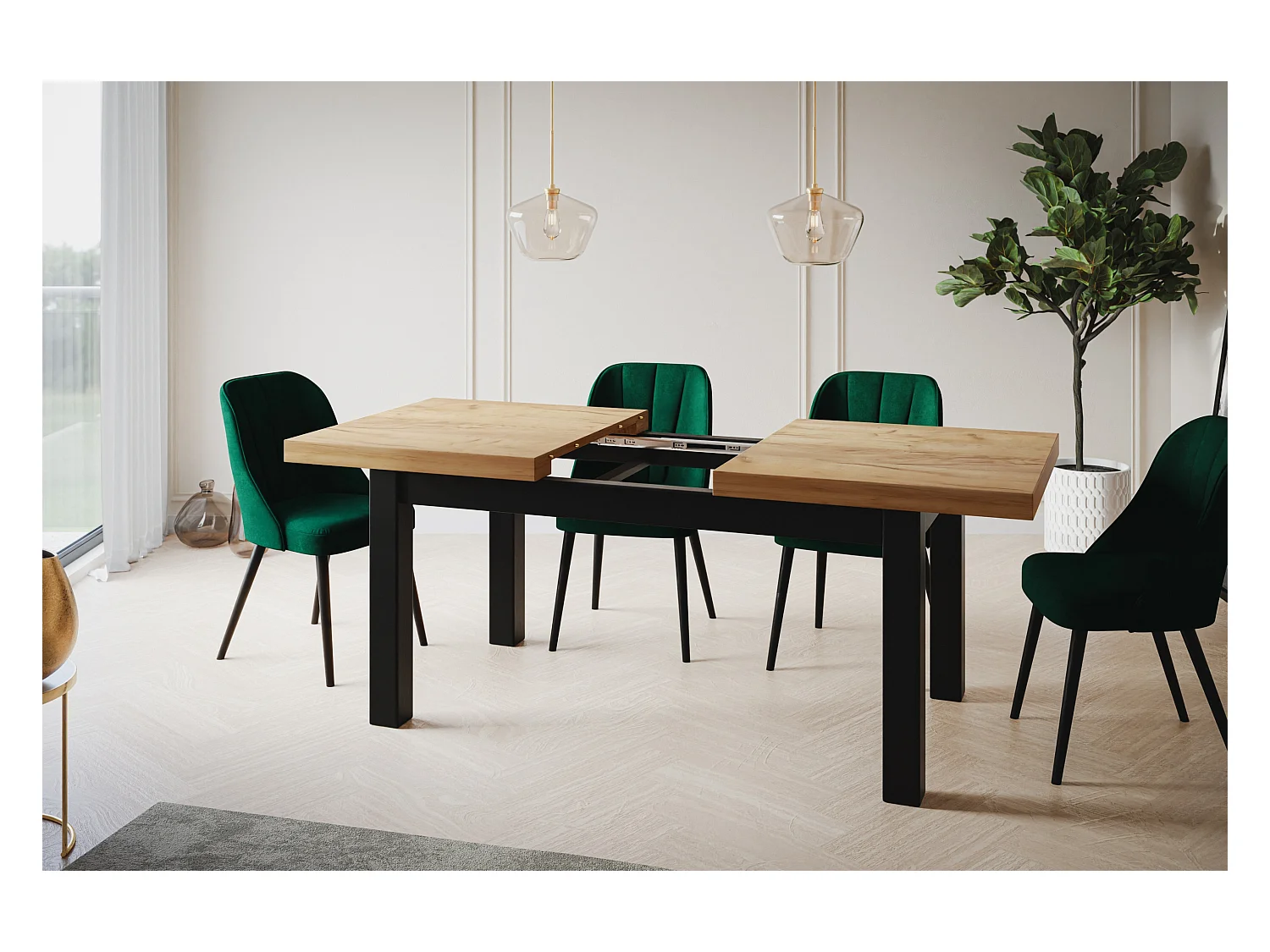 Table de salle à manger rectangulaire CLASSIC, table extensible, dimensions : 120-160X80X78 cm, couleur : CRAFT, avec pieds en bois de couleur noire