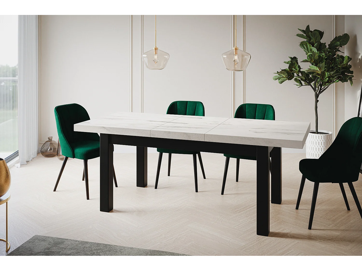 Table de salle à manger rectangulaire CLASSIC, table extensible, dimensions : 160-210X90X78 cm, couleur : MARMUR, avec pieds en bois de couleur noire