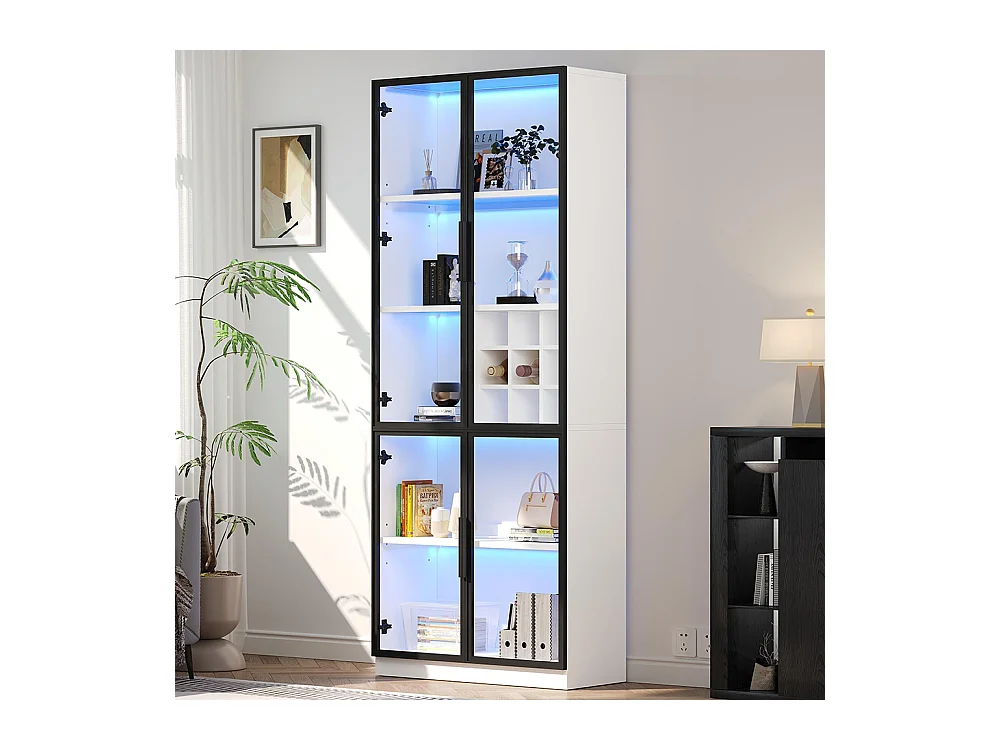 Vitrine armoire haute verre LED portes verre bibliothèque buffet élégant doubles portes étagère support vin