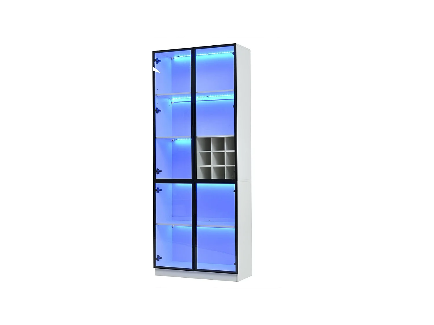 Vitrine armoire haute verre LED portes verre bibliothèque buffet élégant doubles portes étagère support vin