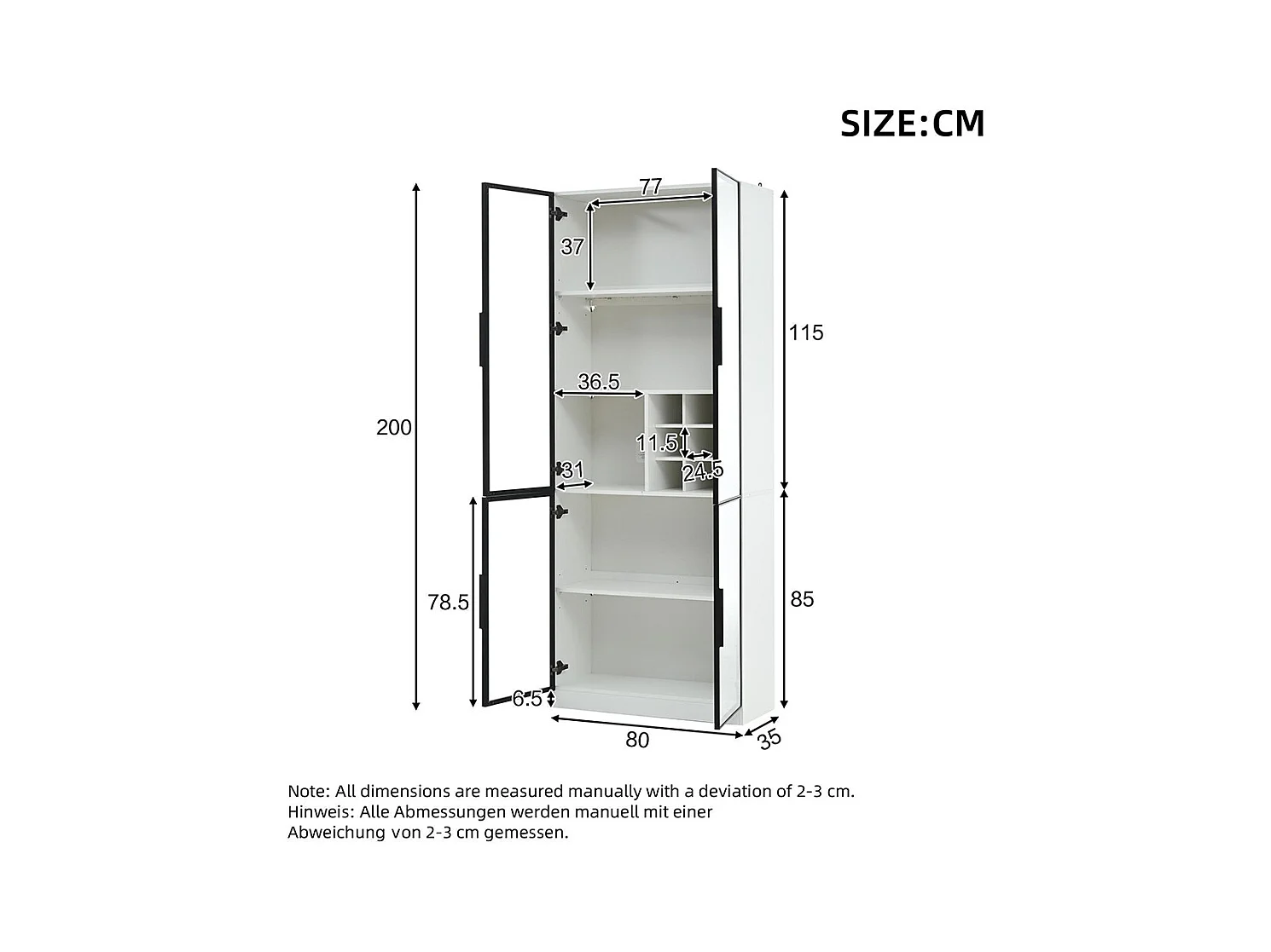Vitrine armoire haute verre LED portes verre bibliothèque buffet élégant doubles portes étagère support vin