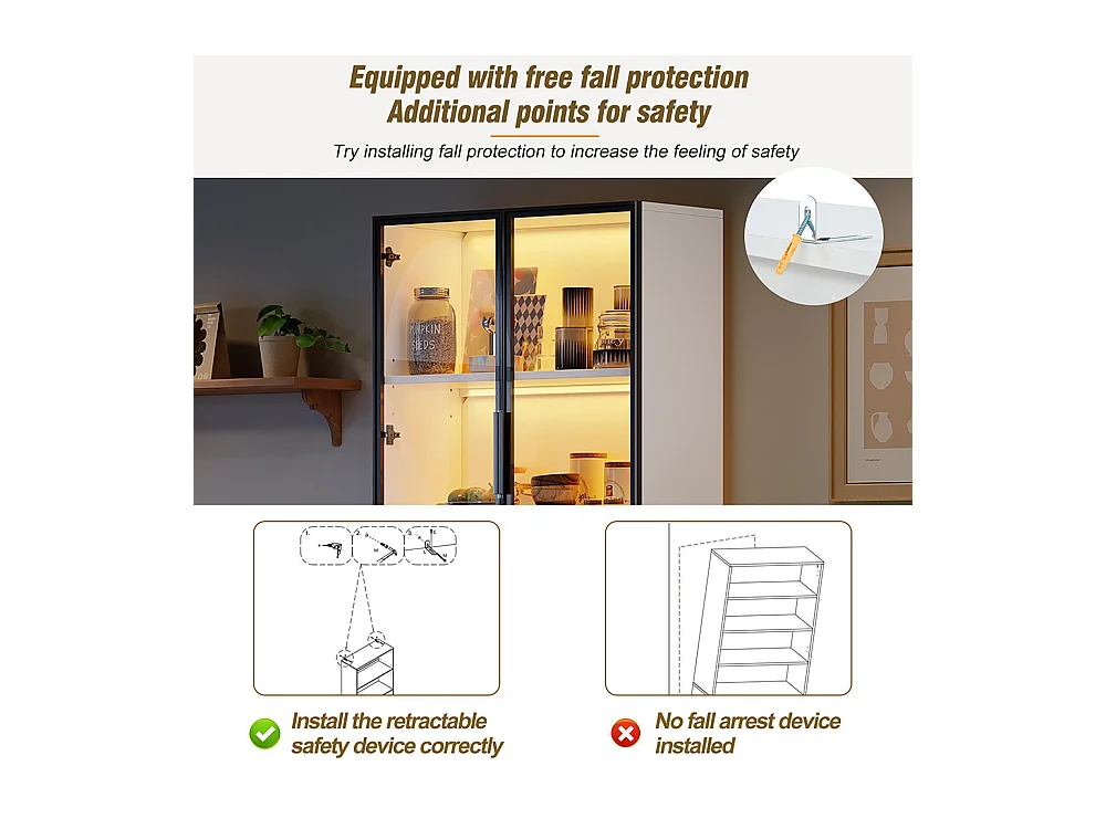 Vitrine armoire haute verre LED portes verre bibliothèque buffet élégant doubles portes étagère support vin