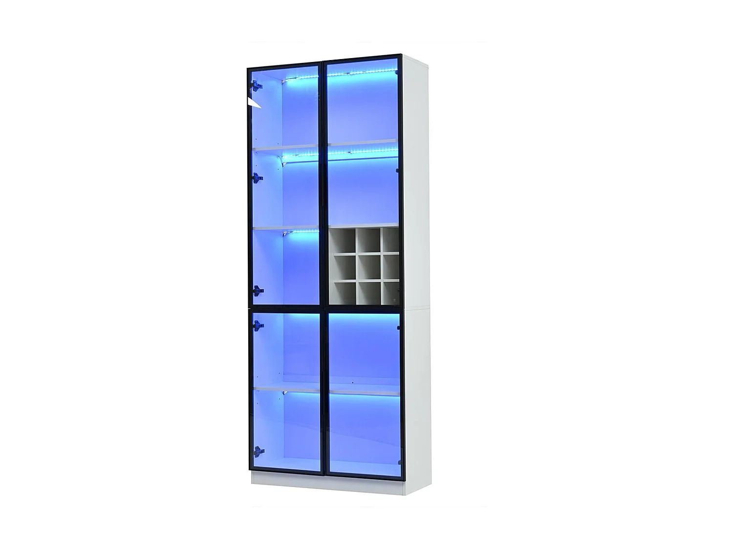 Vitrine armoire haute verre LED portes verre bibliothèque buffet élégant doubles portes étagère support vin