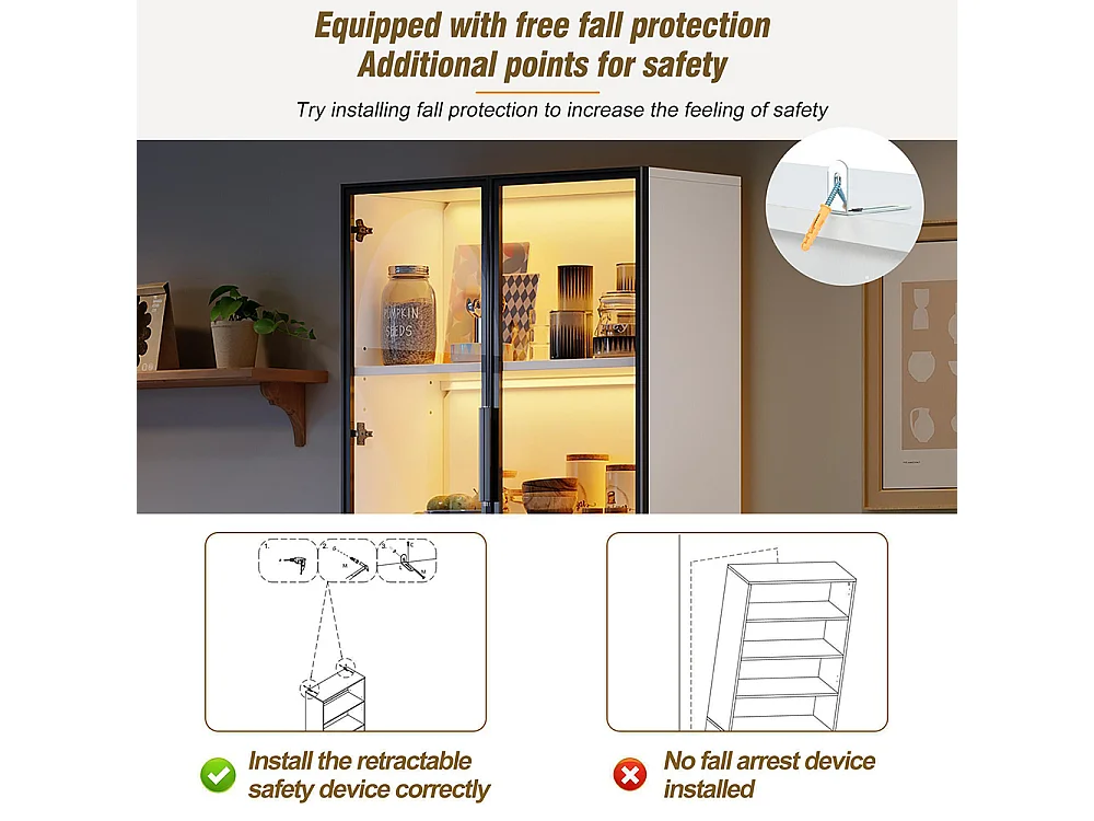 Vitrine armoire haute verre LED portes verre bibliothèque buffet élégant doubles portes étagère support vin