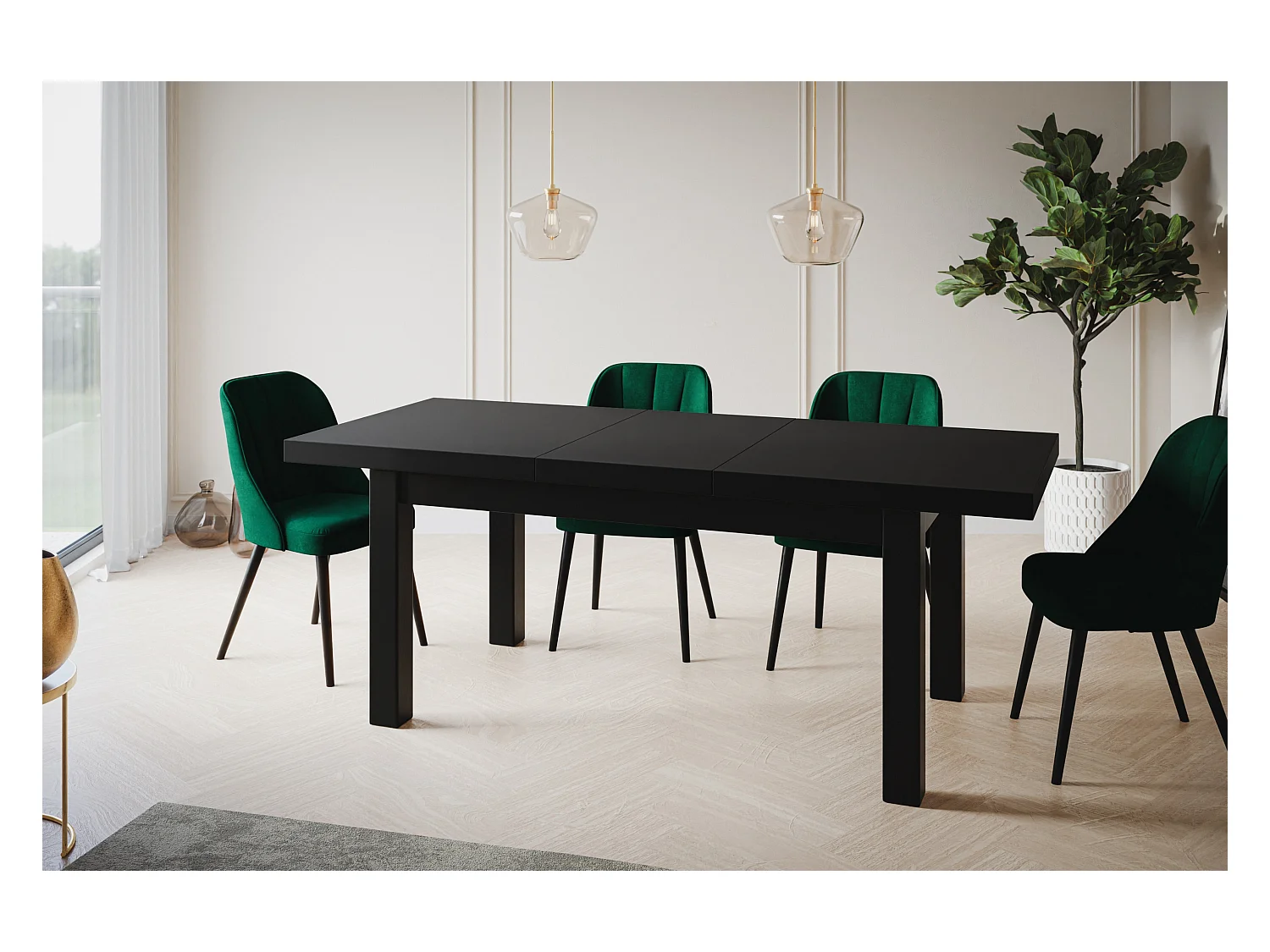 Table de salle à manger rectangulaire CLASSIC, table extensible, dimensions : 120-160X80X78 cm, couleur : noir, avec pieds en bois de couleur noire