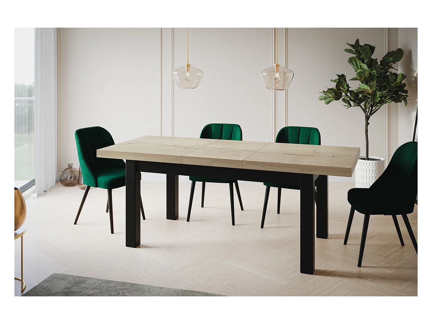 Table de salle à manger rectangulaire CLASSIC, table extensible, dimensions : 160-210X90X78 cm, couleur : HALIFAX, avec pieds en bois de couleur noire
