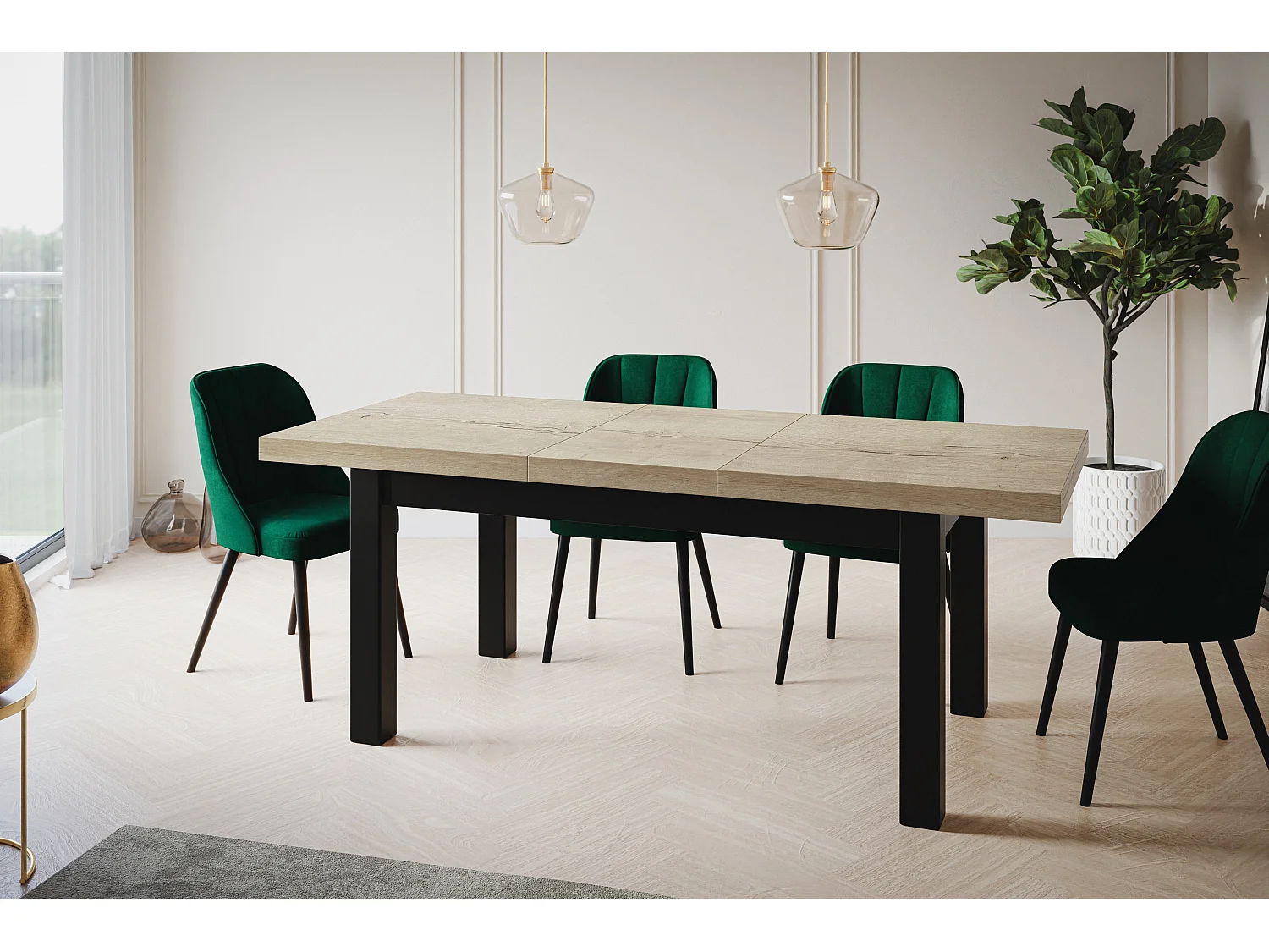 Table de salle à manger rectangulaire CLASSIC, table extensible, dimensions : 160-210X90X78 cm, couleur : HALIFAX, avec pieds en bois de couleur noire