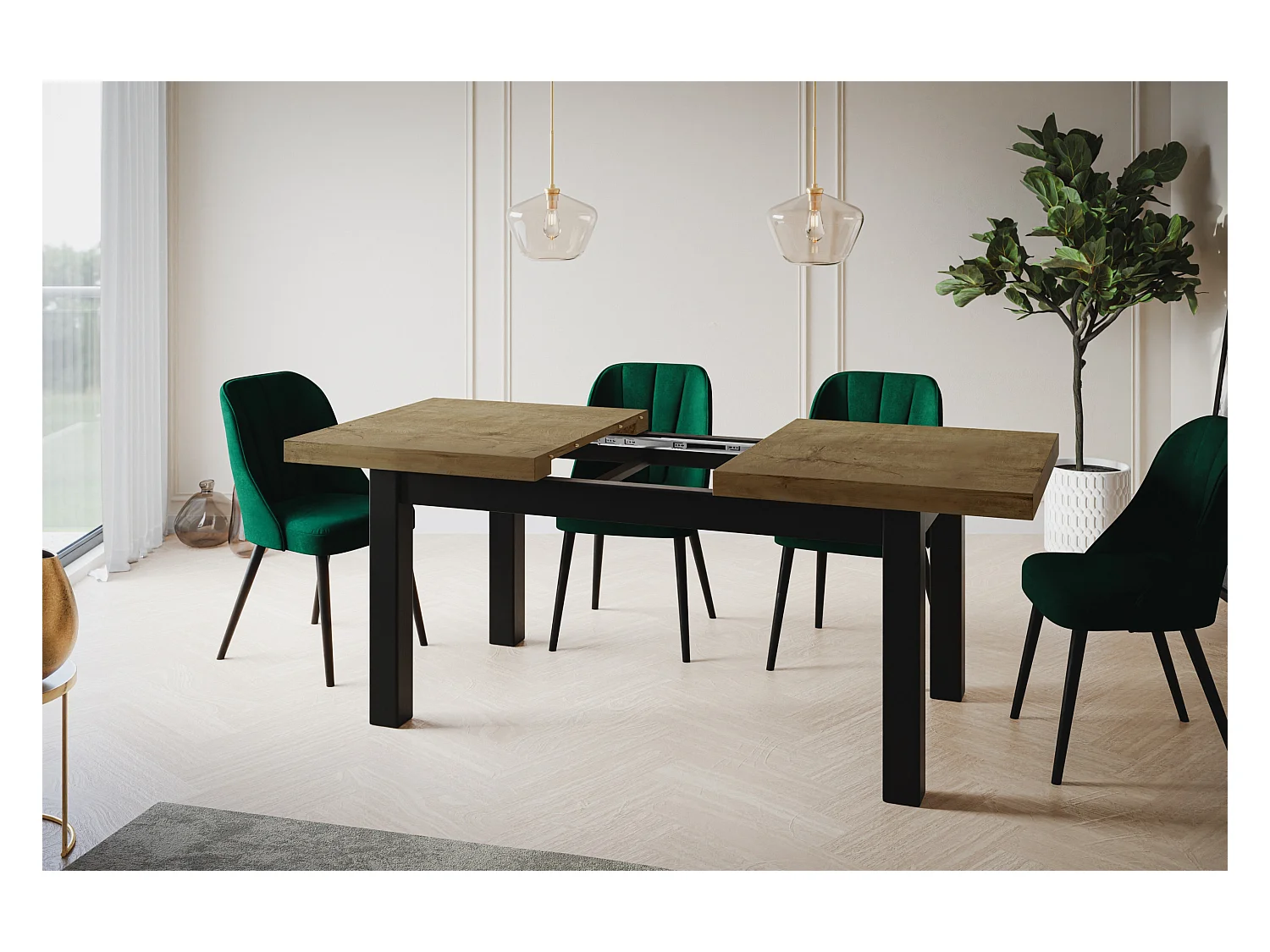 Table de salle à manger rectangulaire CLASSIC, table extensible, dimensions : 140-180X80X78 cm, couleur : LEFKAS, avec pieds en bois de couleur noire