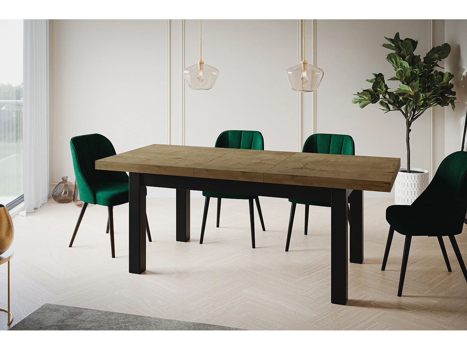 Table de salle à manger rectangulaire CLASSIC, table extensible, dimensions : 140-180X80X78 cm, couleur : LEFKAS, avec pieds en bois de couleur noire