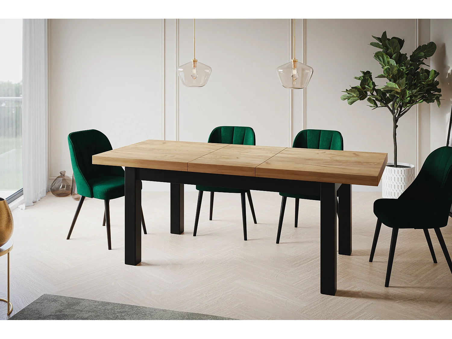 Table de salle à manger rectangulaire CLASSIC, table extensible, dimensions : 200-300X100X78 cm, couleur : CRAFT, avec pieds en bois de couleur noire