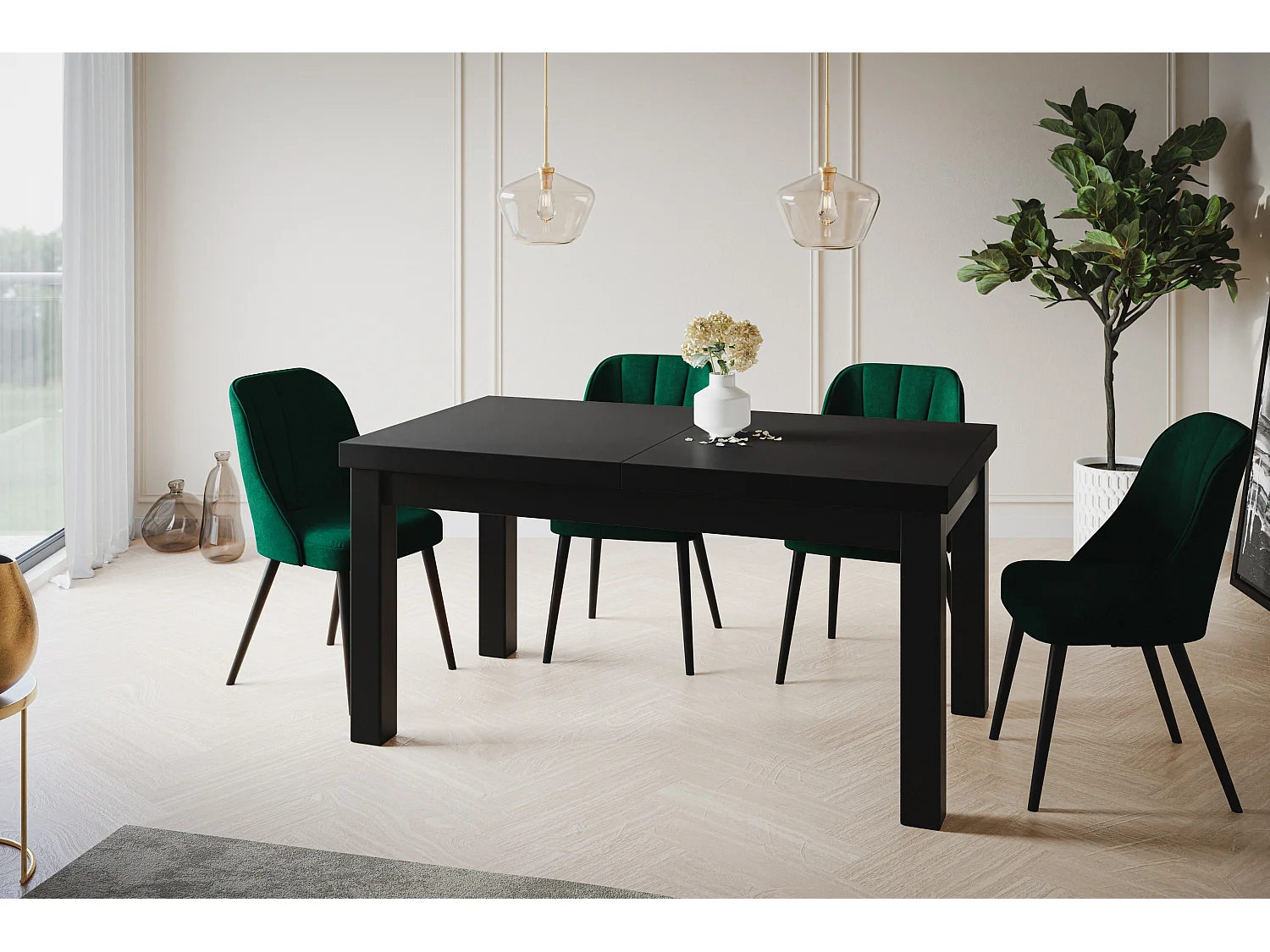 Table de salle à manger rectangulaire CLASSIC, table extensible, dimensions : 170-250X90X78 cm, couleur : noir, avec pieds en bois de couleur noire