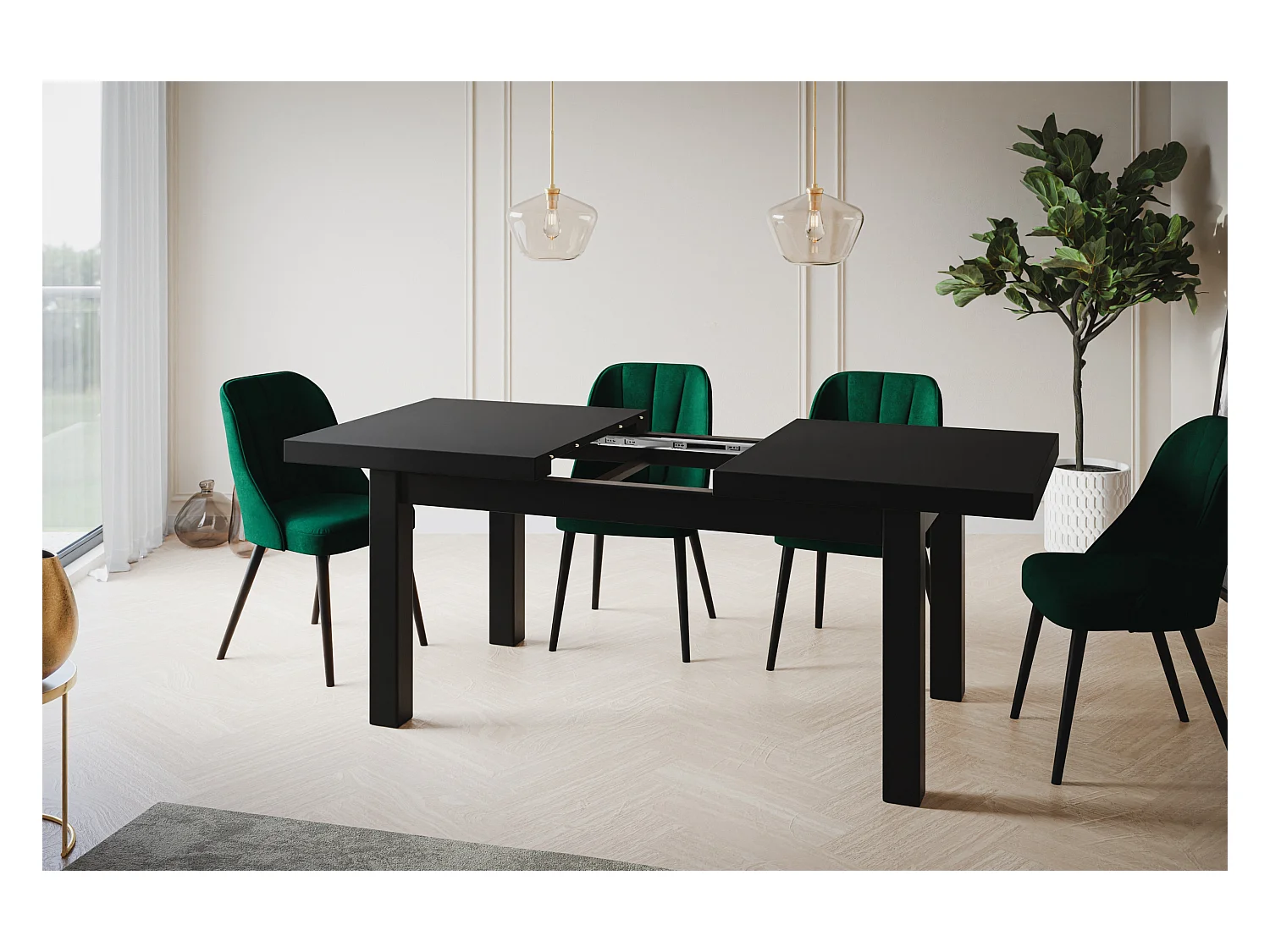 Table de salle à manger rectangulaire CLASSIC, table extensible, dimensions : 170-250X90X78 cm, couleur : noir, avec pieds en bois de couleur noire