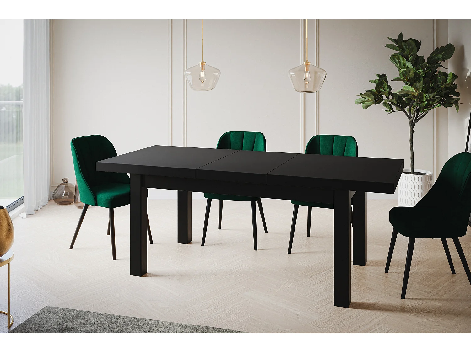Table de salle à manger rectangulaire CLASSIC, table extensible, dimensions : 170-250X90X78 cm, couleur : noir, avec pieds en bois de couleur noire