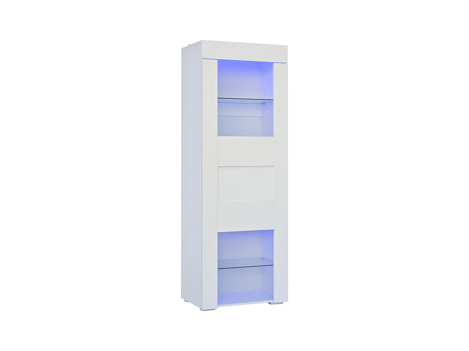 Vitrine armoire de rangement LED brillante porte acrylique 2 étagères verre buffet haut salon canapé blanc