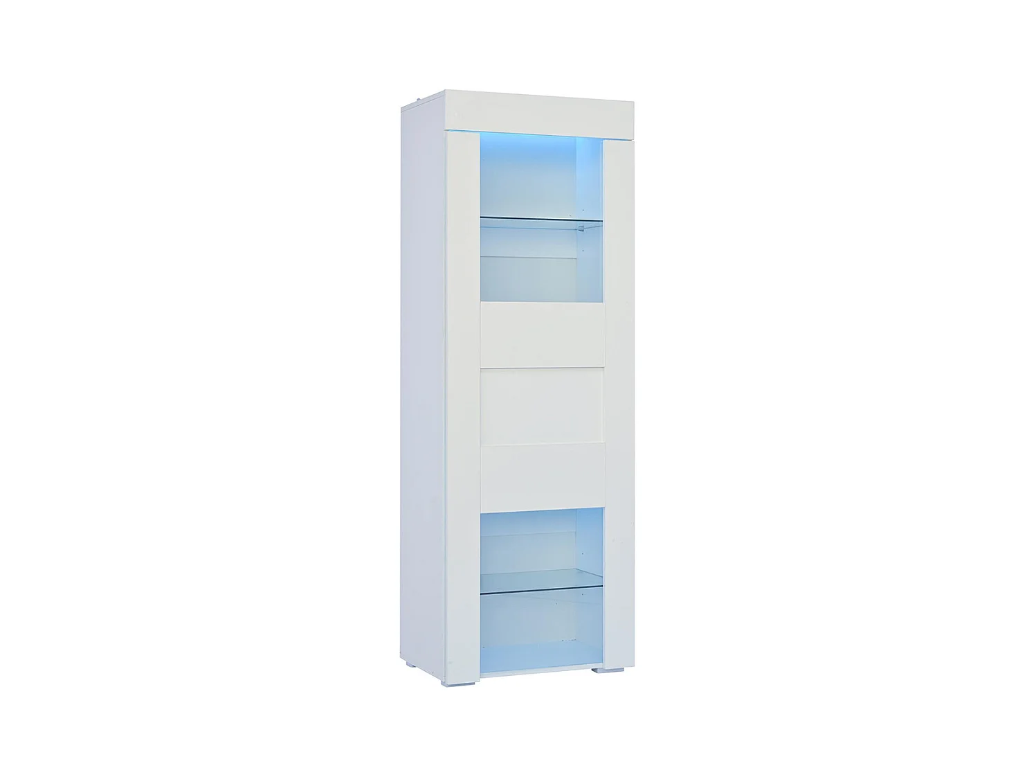 Vitrine armoire de rangement LED brillante porte acrylique 2 étagères verre buffet haut salon canapé blanc