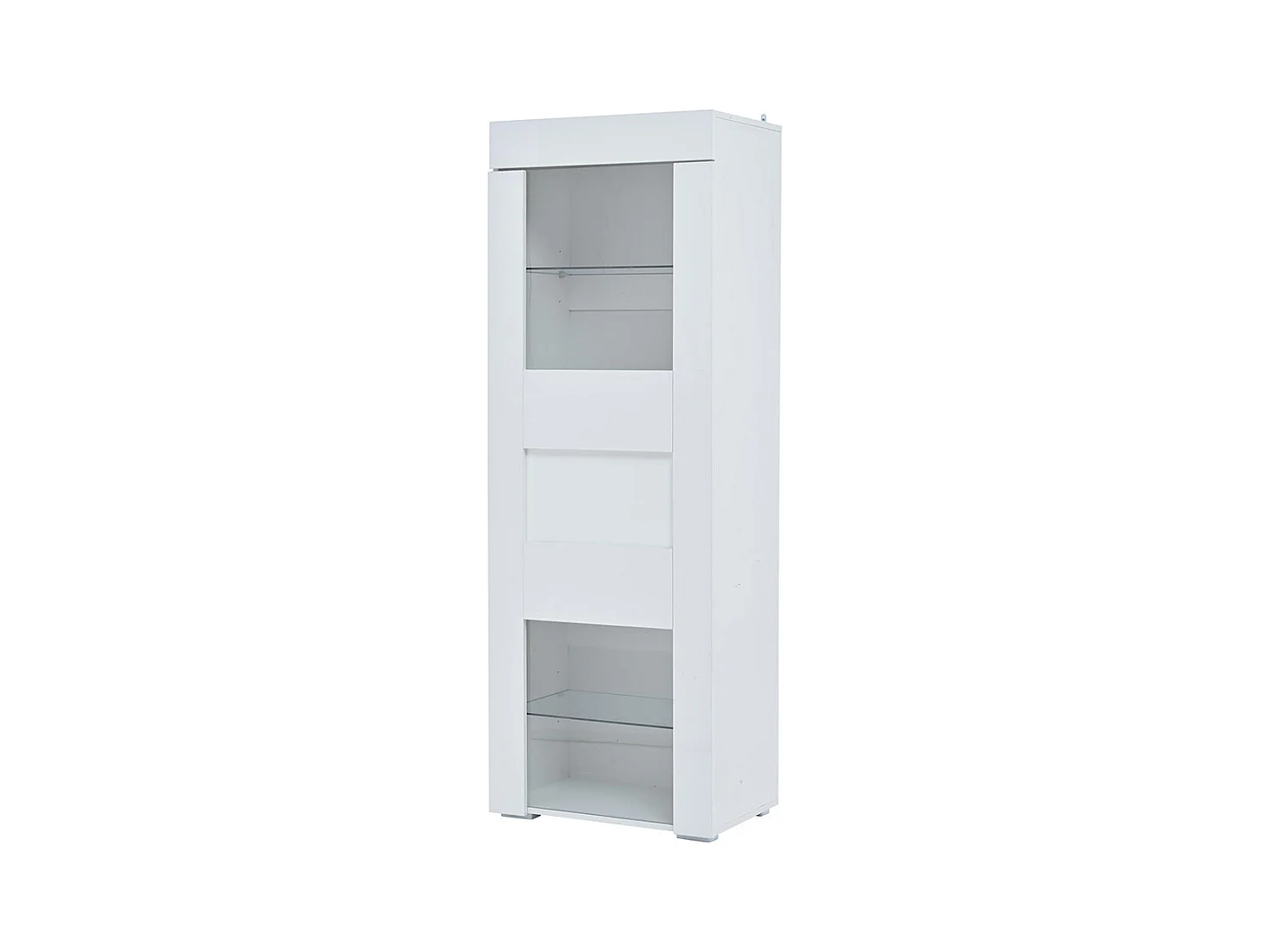 Vitrine armoire de rangement LED brillante porte acrylique 2 étagères verre buffet haut salon canapé blanc
