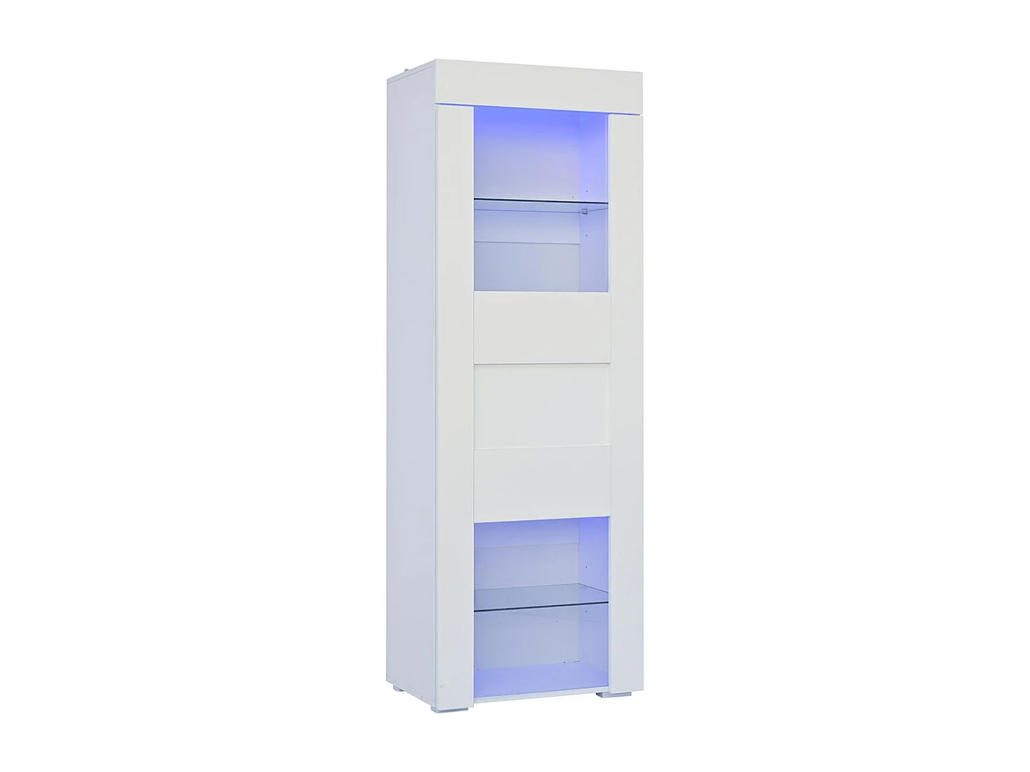 Vitrine armoire de rangement LED brillante porte acrylique 2 étagères verre buffet haut salon canapé blanc