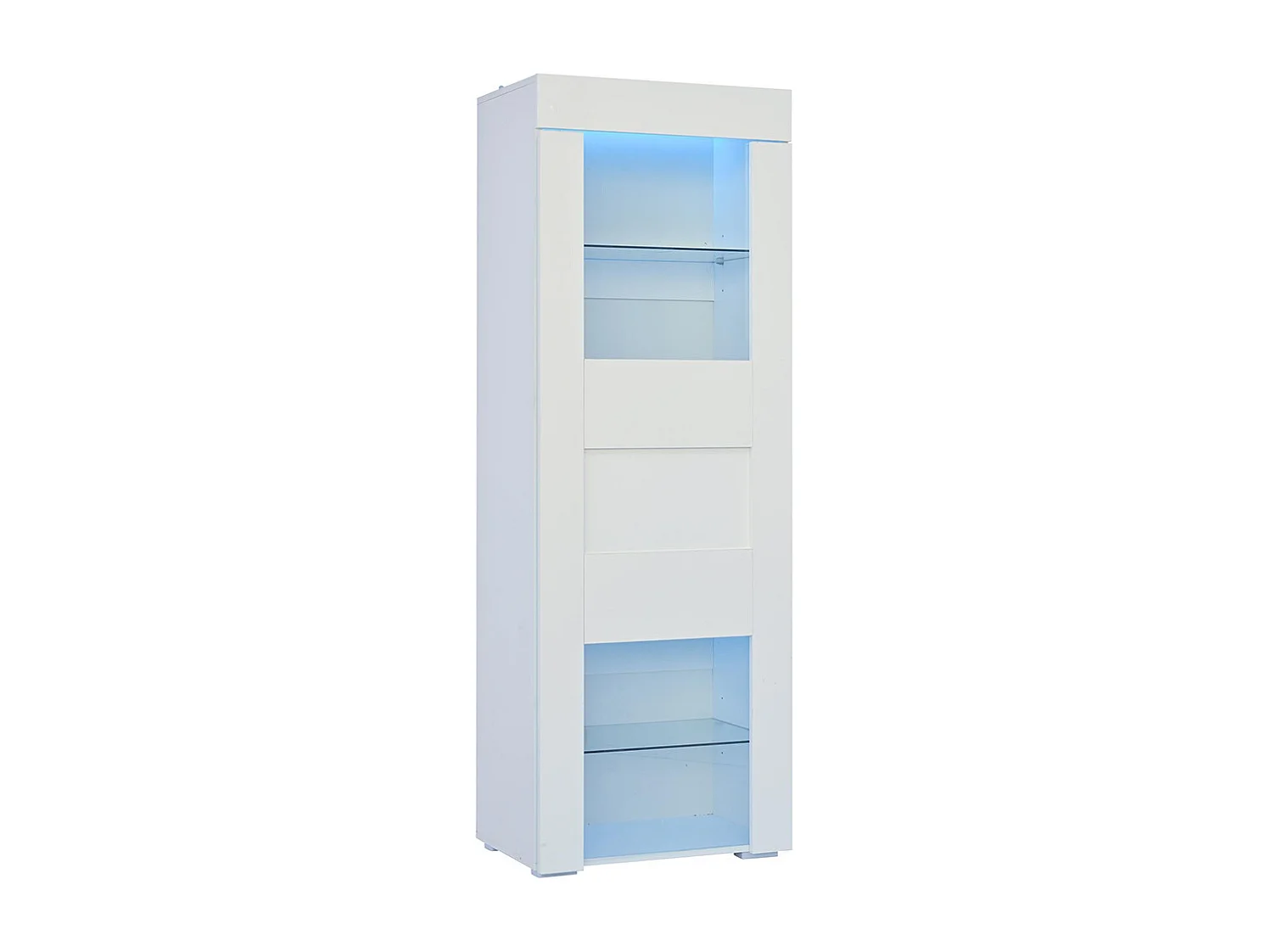 Vitrine armoire de rangement LED brillante porte acrylique 2 étagères verre buffet haut salon canapé blanc