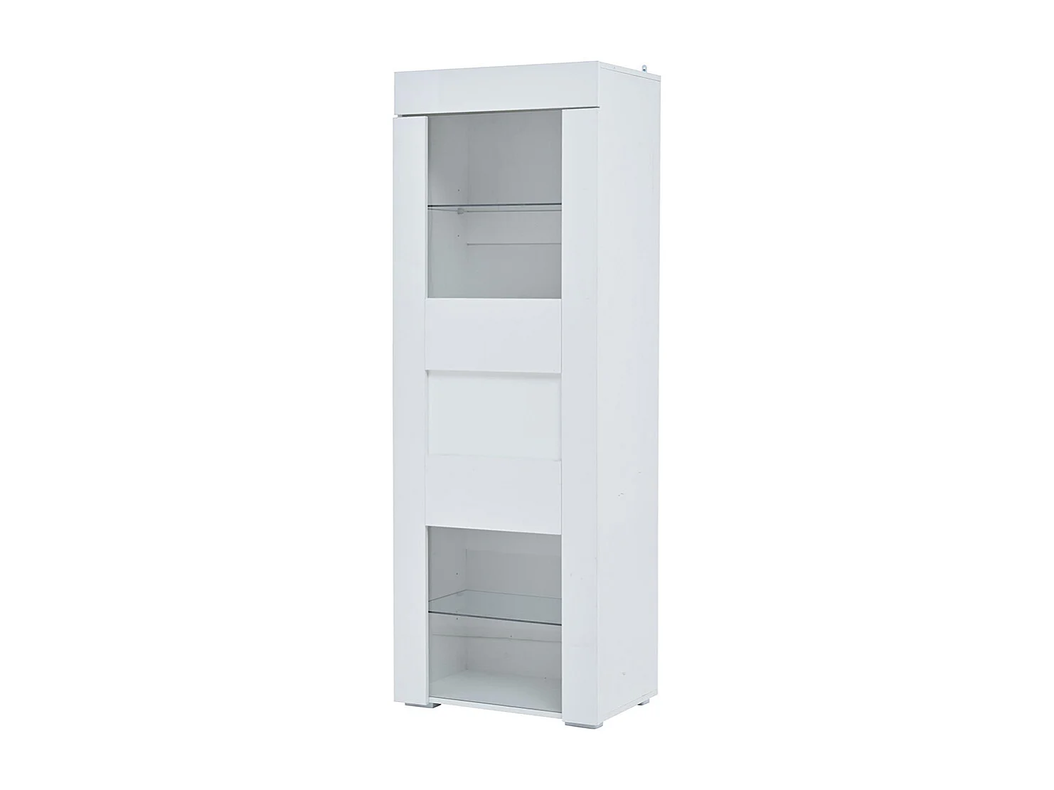 Vitrine armoire de rangement LED brillante porte acrylique 2 étagères verre buffet haut salon canapé blanc