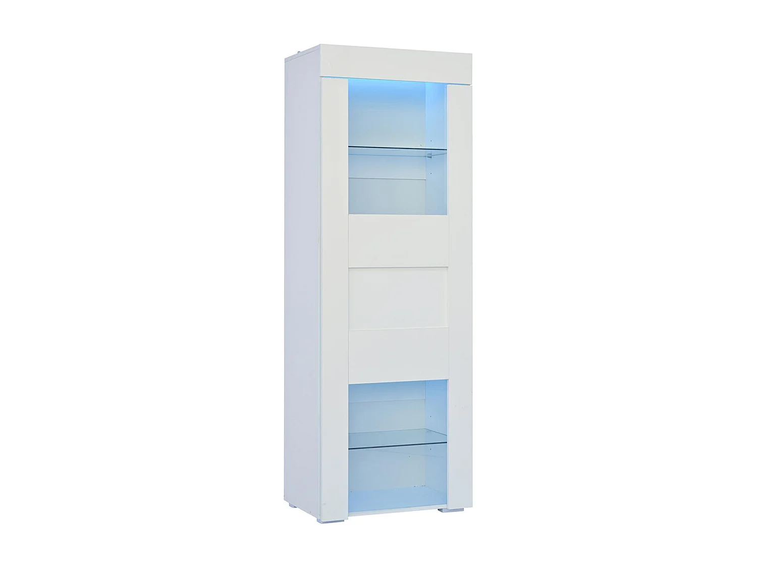 Vitrine armoire de rangement LED brillante porte acrylique 2 étagères verre buffet haut salon canapé blanc